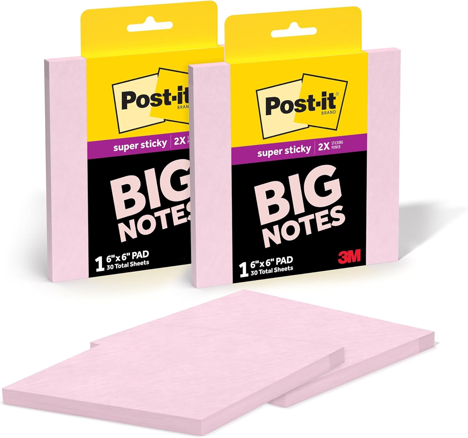 Post-it Super Sticky Big Notes, 6 in. x 6 in., Extra Large Sticky Notes in Pink Salt, 2 Pads, 60 Sheets Total, Great for Vision Boards, Creative Projects, Study Spaces, Group Brainstorming, and More - Image 2