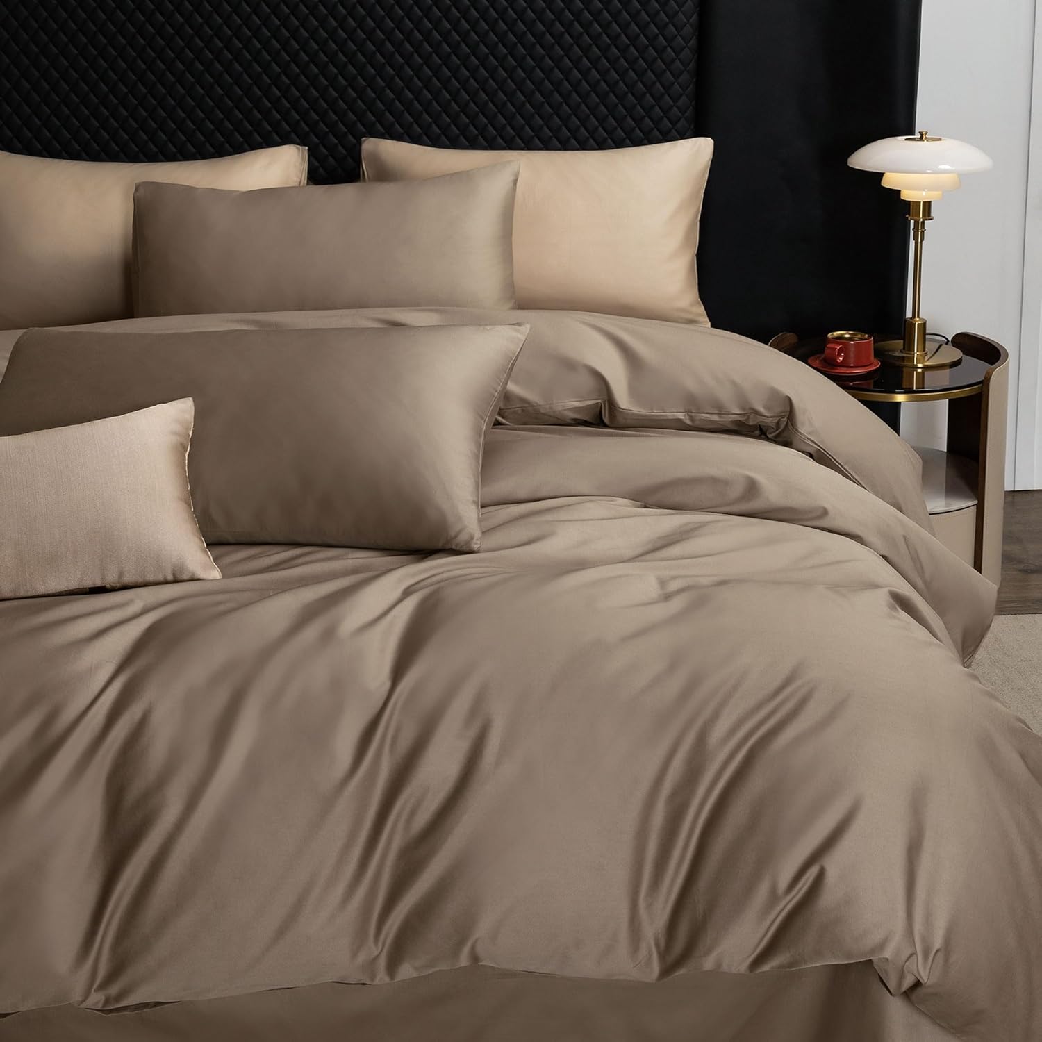 MooMee Duvet Cover Set, 100% Extra Long Staple Cotton 600 Thread Count Sateen Smooth Luxury Breathable Hotel Quality Cooling Bedding for All Season, 3 Pieces (Mocha Brown, Queen 90"x90") - Image 5