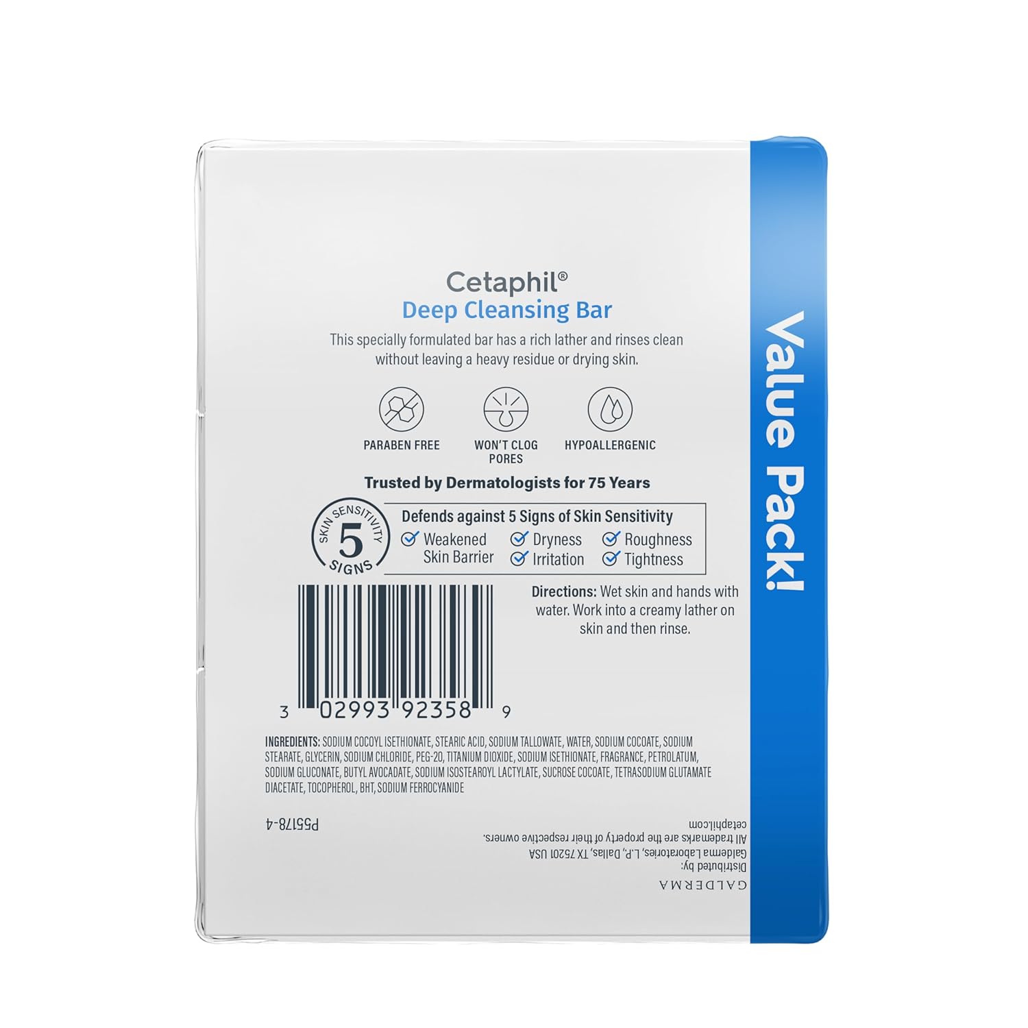 Cetaphil Bar Soap, Deep Cleansing Face and Body Bar, Pack of 3, For Dry to Normal, Sensitive Skin, Soap Free, Hypoallergenic, Paraben Free, Fragrance Free, Removes Makeup, Dirt and Oil - Image 9