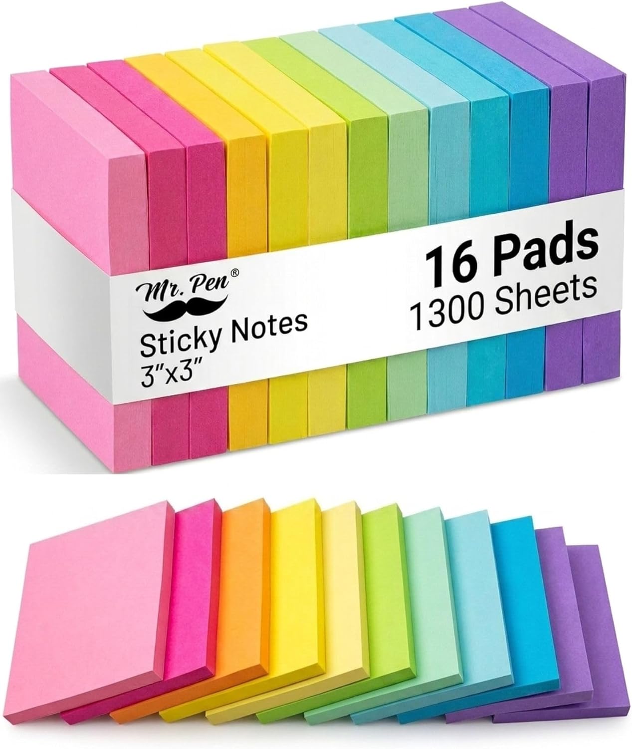 Mr. Pen- Sticky Notes, 3"x3", 16 Pads, 1300 Sheets, Prism's Reverie, Sticky Notes Bulk, Self-Stick Note Pads, Perfect for Office, School, Home, Study & Organization - Image 2