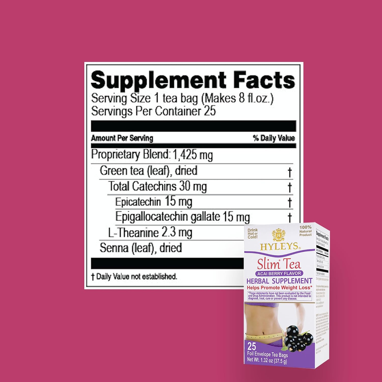 HYLEYS Slim Tea Acai Berry Flavor - Weight Loss Herbal Supplement Cleanse and Detox - 25 Tea Bags (1 Pack) - Image 11