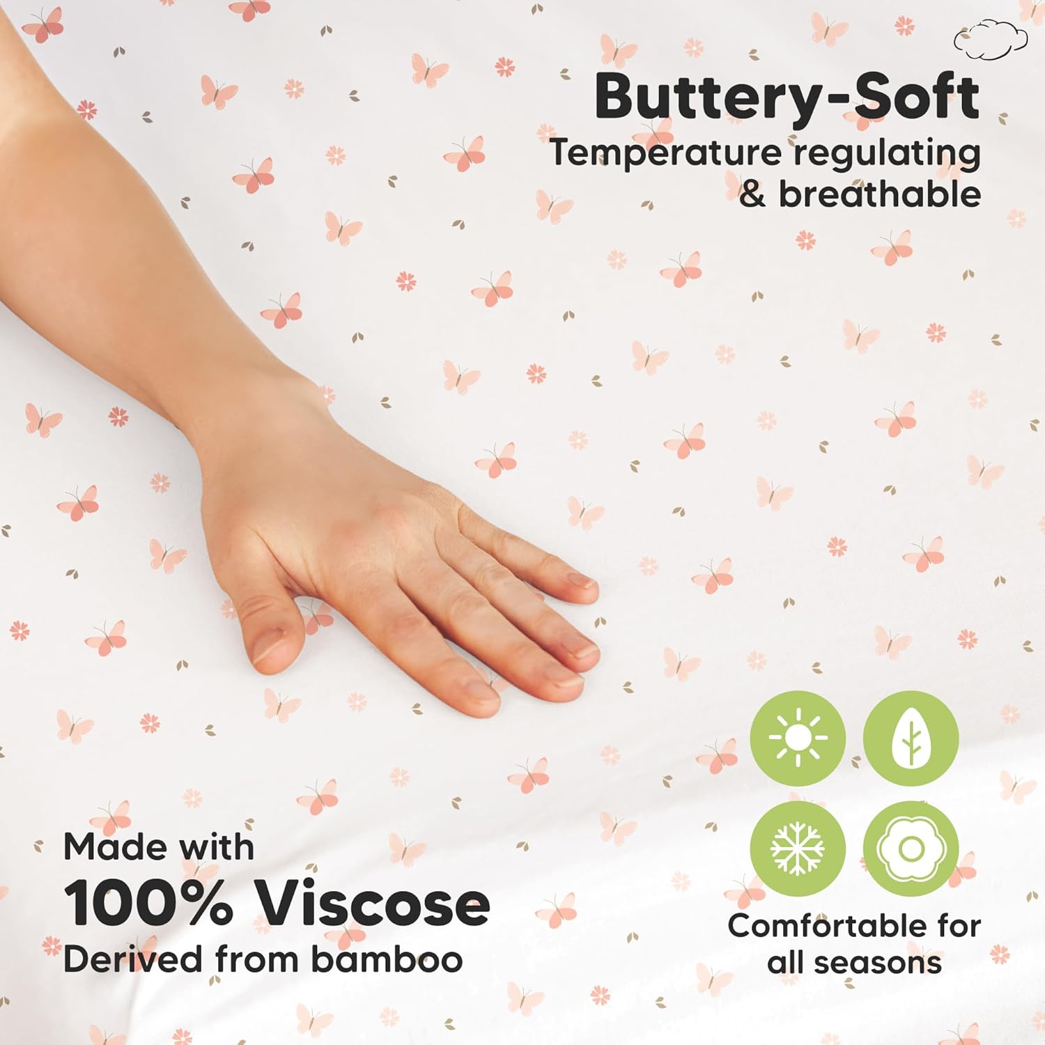 Pack and Play Sheets Fitted - 2-Pack Mini Crib Sheets for Pack N Play Mattress 38x26, Soft & Cozy, Neutral Toddler Playard Bedding, Snug Fitted Mini Baby Crib Mattress Cover Boy, Girl (Butterflies) - Image 4