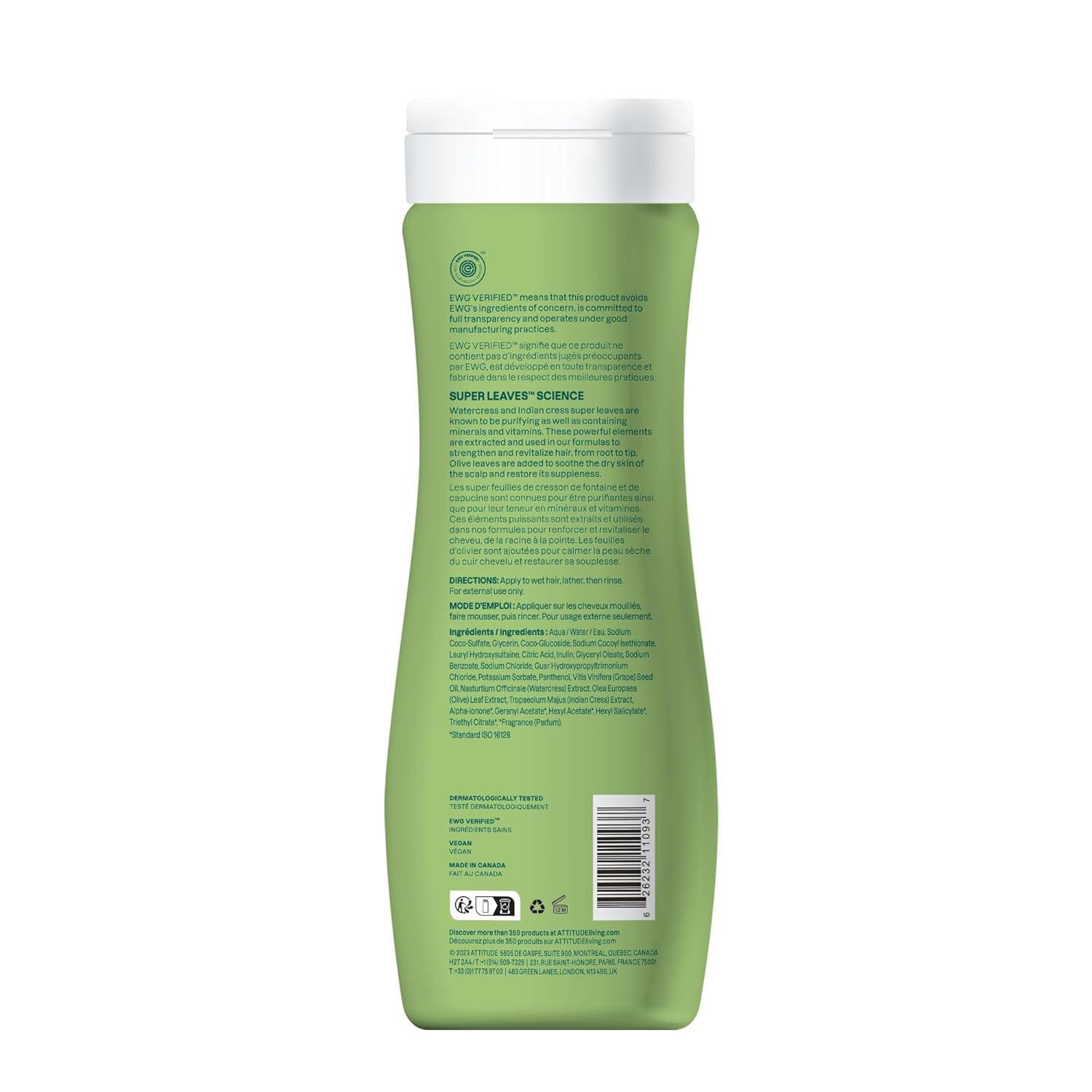 ATTITUDE Nourishing Hair Shampoo, EWG Verified, For Dry and Damaged Hair, Naturally Derived Ingredients, Vegan and Plant Based, Grapeseed Oil and Olive Leaves, 16 Fl Oz - Image 9