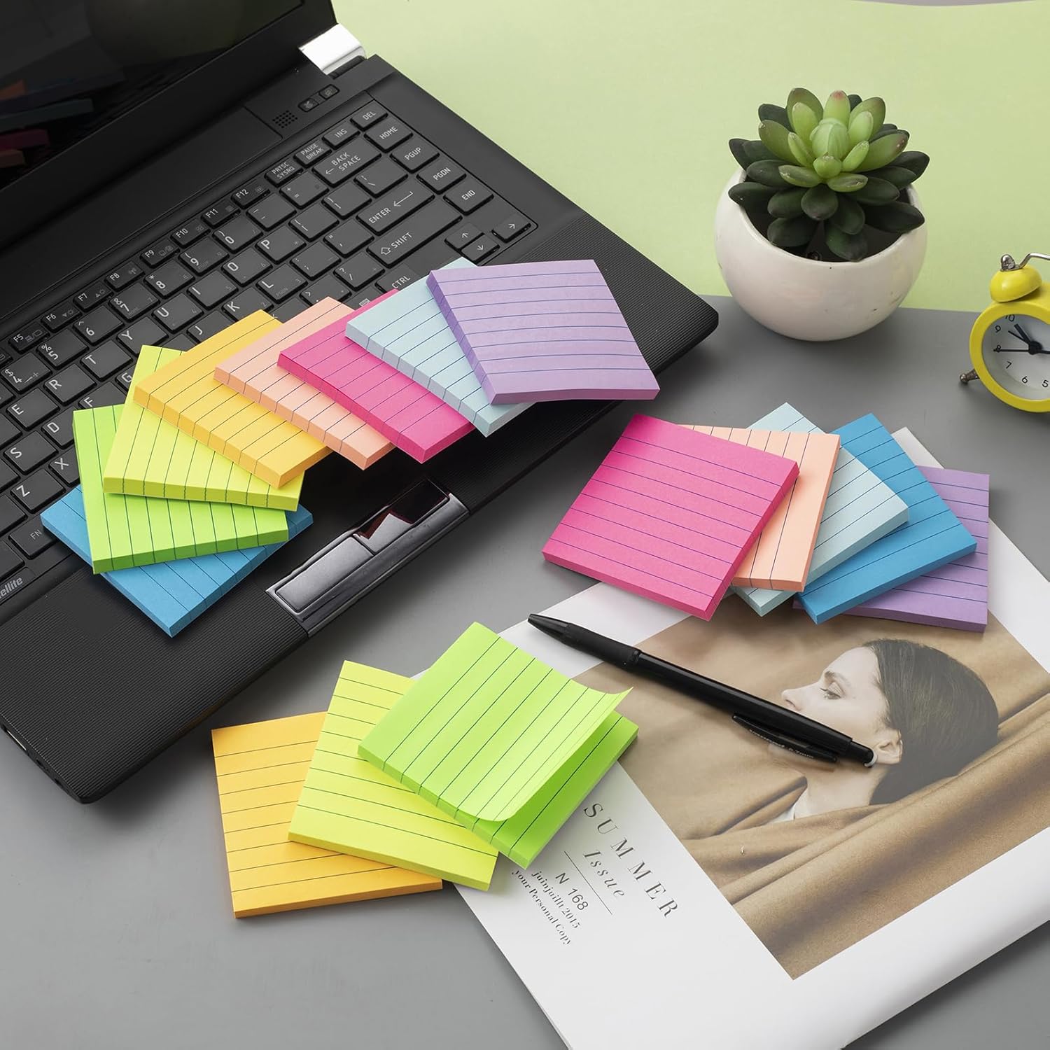 (16 Pack) Lined Sticky Notes 3x3 in Ruled Stickies Super Sticking Power Memo Pads Bright Colors, Post on Windows Doors,Recyclable,Easy to Write on - Image 4