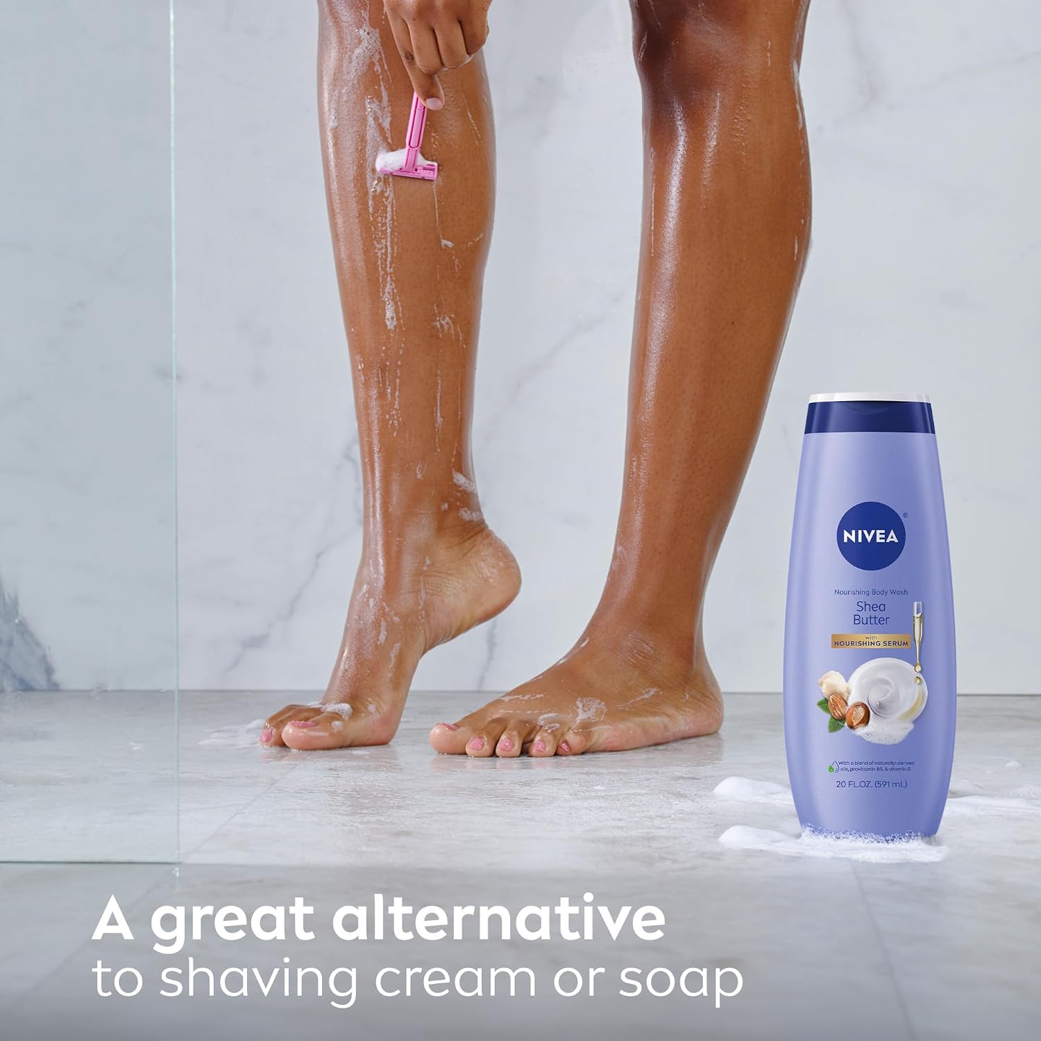 NIVEA Nourishing Shea Butter Body Wash with Nourishing Serum, Moisturizing Body Wash for Women, Enriched Provitamin B5 and Vitamin E, 20 Fl Oz Bottle - Image 11