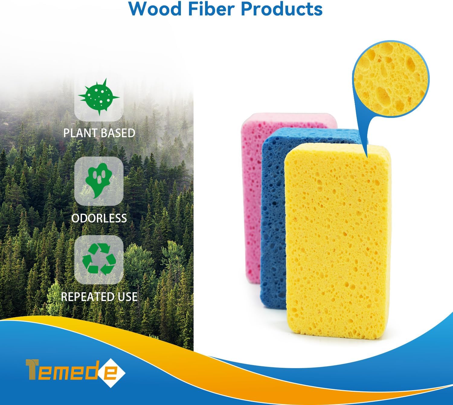 Temede Large Cellulose Sponges, Kitchen Sponges for Dish, Thick Heavy Duty Scrub Sponges, Non-Scratch Scrubber for Household, Cookware, Bathroom, Compressed Packaging (5 Pack) - Image 5