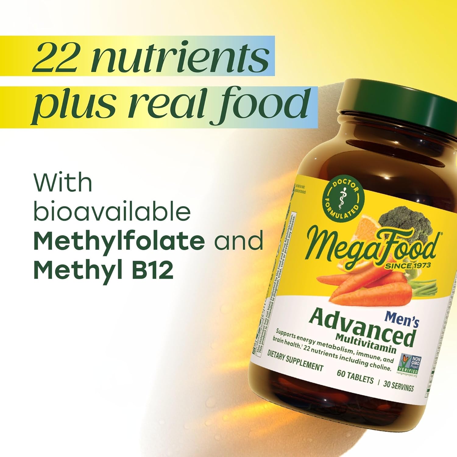 MegaFood Men's Advanced Multivitamin for Men - Doctor -Formulated - Choline, Vitamin B12, Vitamin D, Vitamin C & Zinc - Brain Health & Immune Support - Non-GMO - Vegetarian - 60 Tabs (30 Servings) - Image 6