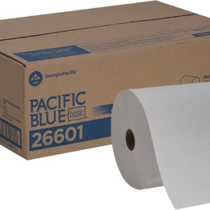 Pacific Blue Basic Recycled Paper Towel Rolls by GP PRO (Georgia-Pacific), White, 26601, 800 Feet Per Roll, 6 Rolls Per Case