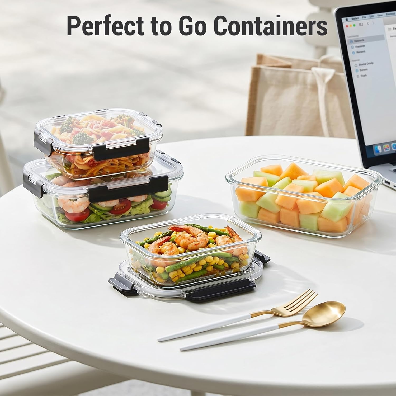 Dealusy 10 Sets (20-Piece) 4.5 Cup & 1.5 Cup Glass Food Storage Containers with lids, Airtight Leak-proof Glass Meal Prep Containers with Lids, Microwave Oven Freezer Dishwasher Safe, Black - Image 8