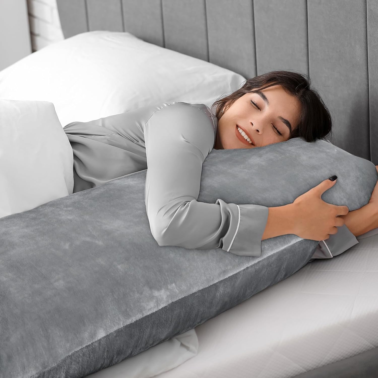 BEDELITE Body Pillow Cover with Zipper Closure, Super Soft and Cozy Fuzzy Fleece Body Pillowcase 20 x 54 Inches, Luxury Fluffy Plush Long Body Pillow Pillowcase for Fall and Winter(Gray) - Image 6