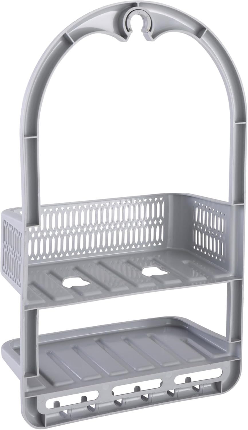 Bath Bliss Molded Shower Caddy | Bathroom Storage | Hangs Over Shower Head | 6 Accessory Hooks | Holds Razors | Washcloths | Accessories | Suction Cup Stability | Grey - Image 9