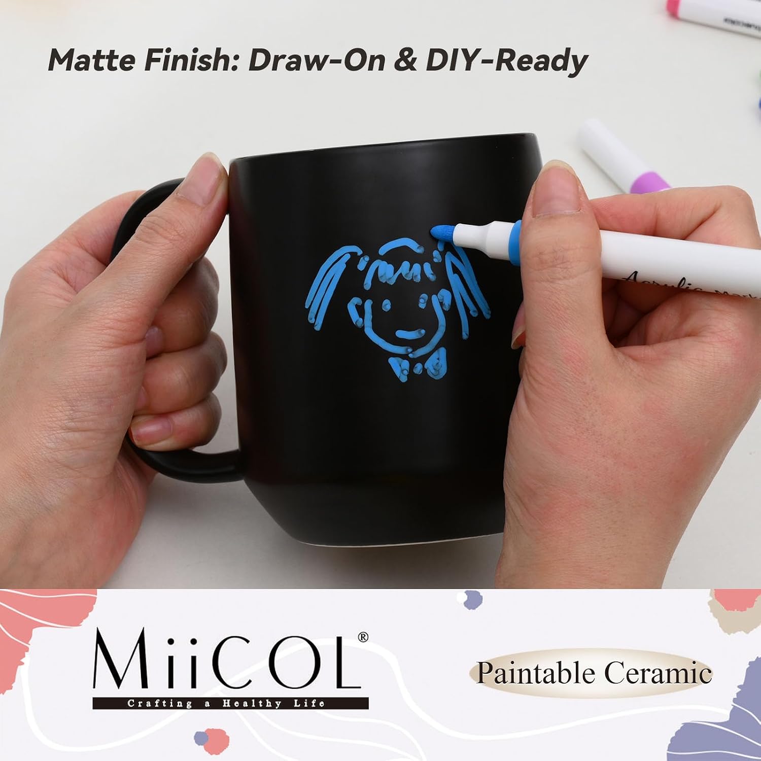Miicol Ceramic Coffee Mug, 16 oz Large Coffee Cup, Tea Mug with Handle, Flat Bottom Mug for Men, Women, Office, Microwave and Dishwasher Safe, Multi-Color, Black - Image 9