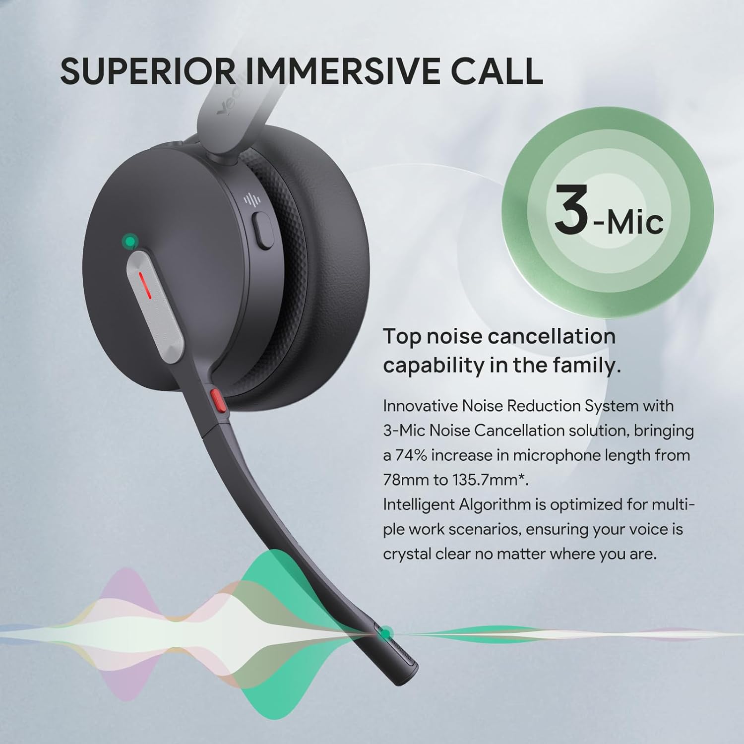 Yealink BH70 UC Wireless Bluetooth Headset with Microphone for Work, up to 35h Talking Battery, Teams UC Compatible Headsets for Computer Mobile, 147g Lightweight Headphone for Open Office 50m Range - Image 7