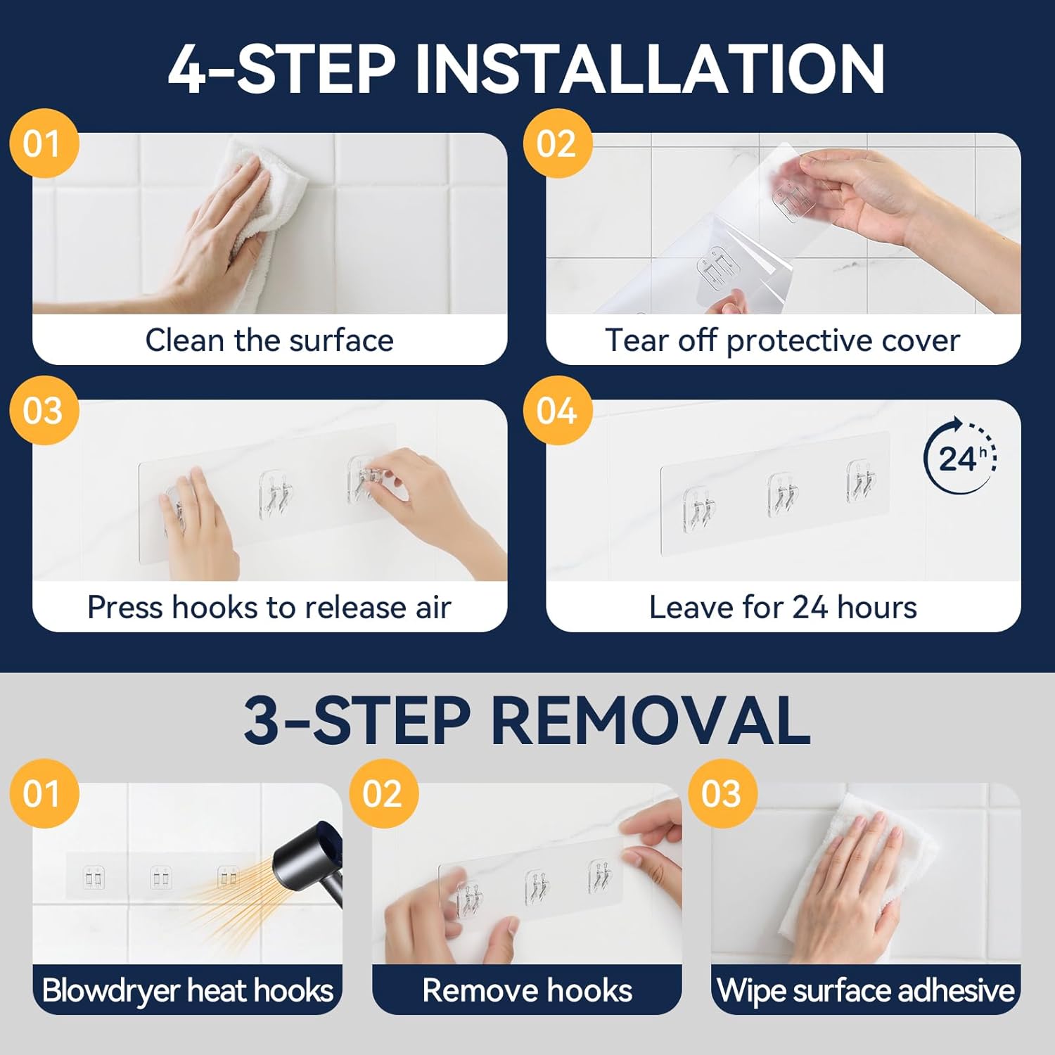 YASONIC 9-Pack Shower Caddy Adhesive Replacement - Transparent Shower Adhesive Strips, No Drilling Hooks for Bath Storage Shelves, Kitchen Racks, Basket & Soap Holder - Image 7