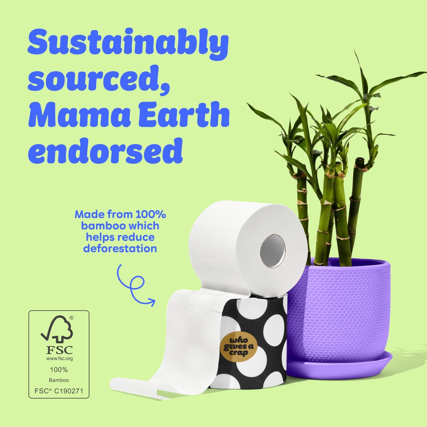 Who Gives A Crap 100% Bamboo Toilet Paper, 16 Rolls, 3 Ply, 330 Sheets, Long, Strong & Soft Toilet Tissue, Sustainable, Biodegradable, Renewable, Tree Free Bathroom Tissue Made with Bamboo Fibers - Image 7