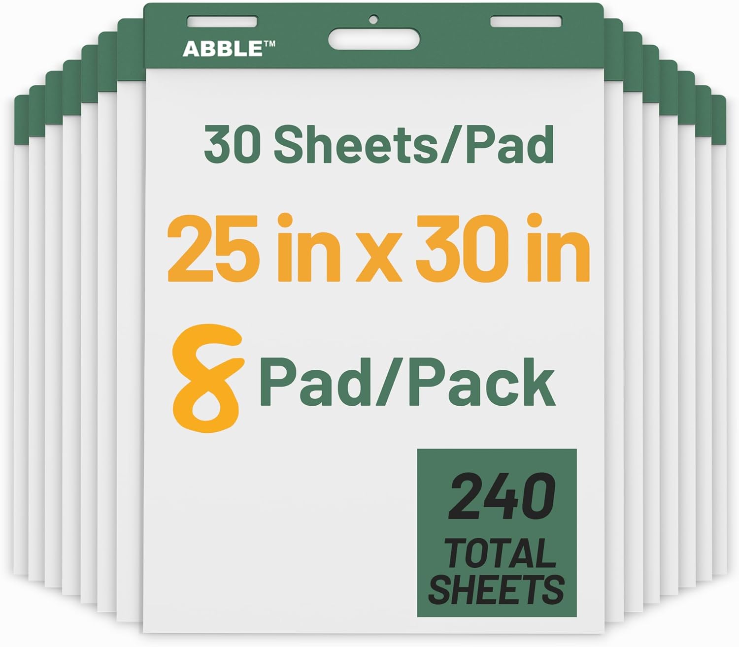 Super Sticky Easel Pad, 25 x 30 Inches, 30 Sheets/Pad, 8 Pads/Pack (Green), Large Self Stick Flip Chart Paper for Whiteboards, Premium White Chart Paper for Teachers, Office, and Classroom Supplies - Image 2