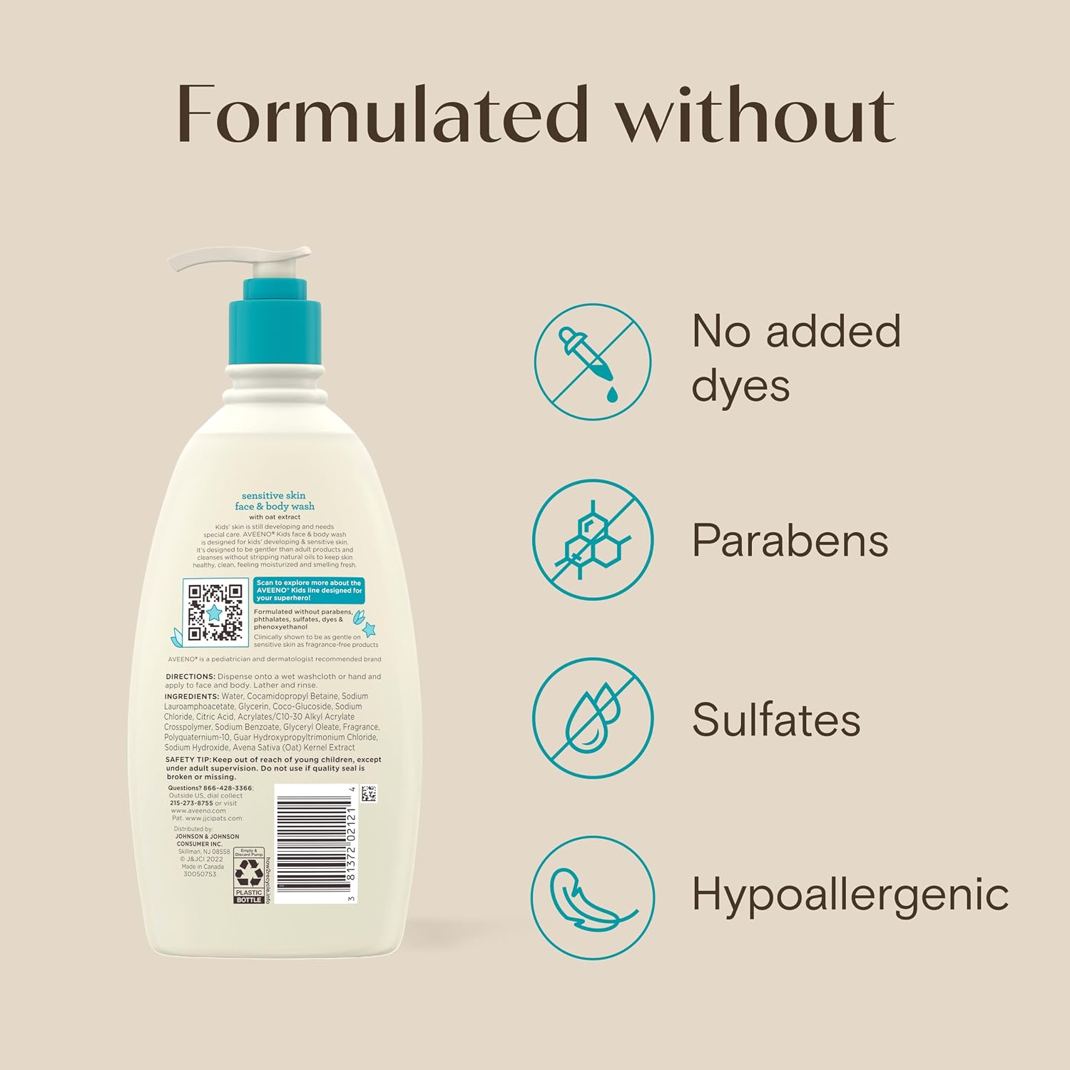 Aveeno Kids Sensitive Skin Face & Body Wash, Nourishing Oat Extract, Wash Away Dirt and Germs Without Drying, Kids Body Wash is Tear-Free, Hypoallergenic, Sulfate- & Dye-Free, 18 Fl Oz - Image 10