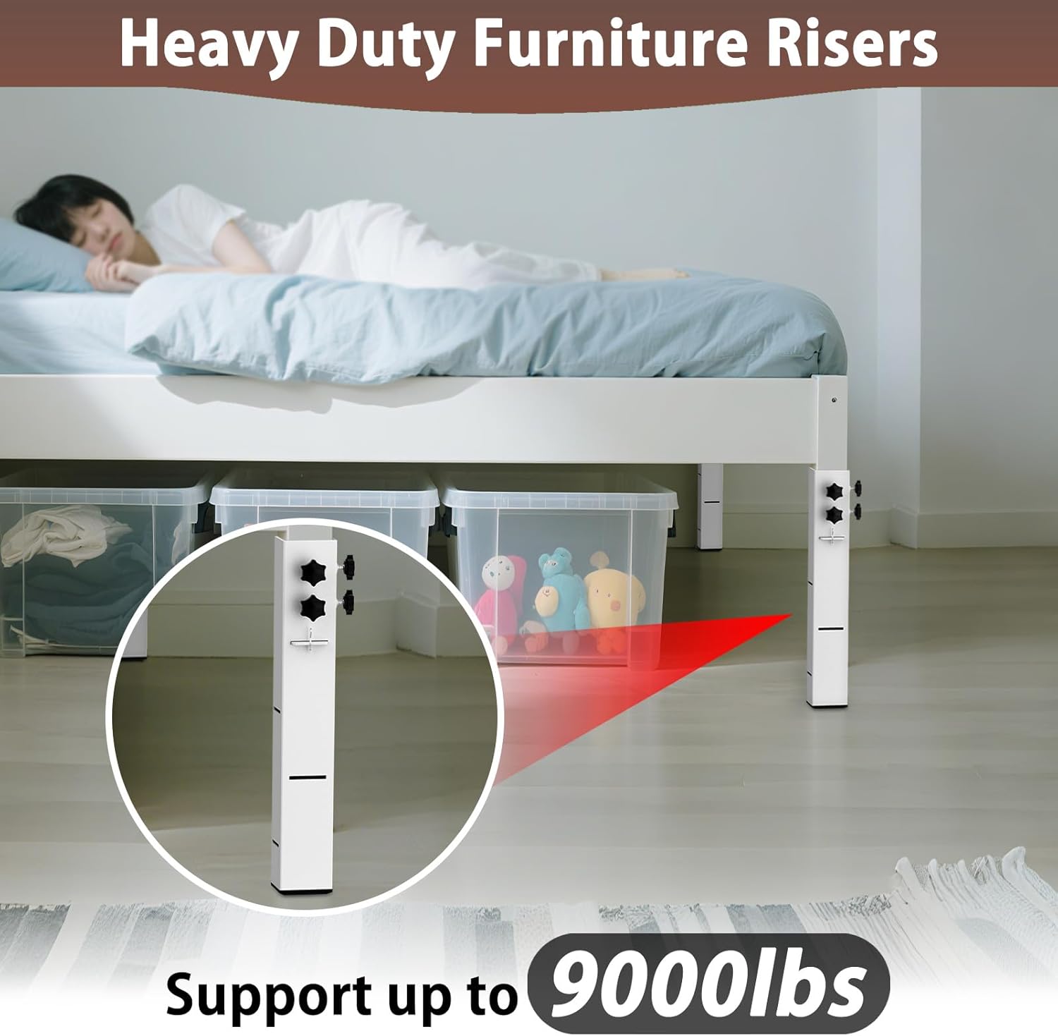 2025 Up-Grade Carbon Steel Bed Risers 2.3" Diameter Dorm Bed Riser Adjustable Height (3.2", 5.1", 8.1" or 11.2") Supports 10,000 lbs for Dorm Beds, Tables & Furniture(White) - Image 3