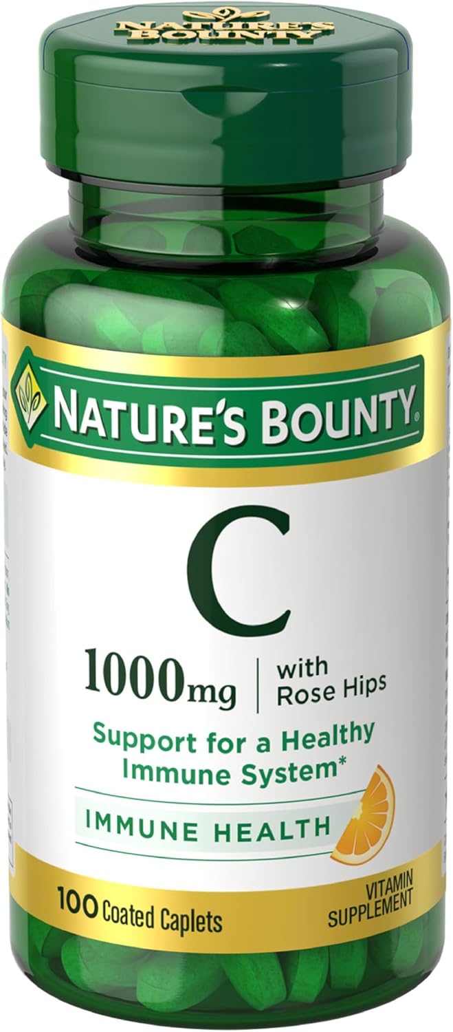Nature’s Bounty Vitamin C + Rose Hips, Immune Support, 1000mg Vitamin C, Coated Caplets, 1 Serving per Day, Vegetarian Caplets, 100 Ct - Image 2