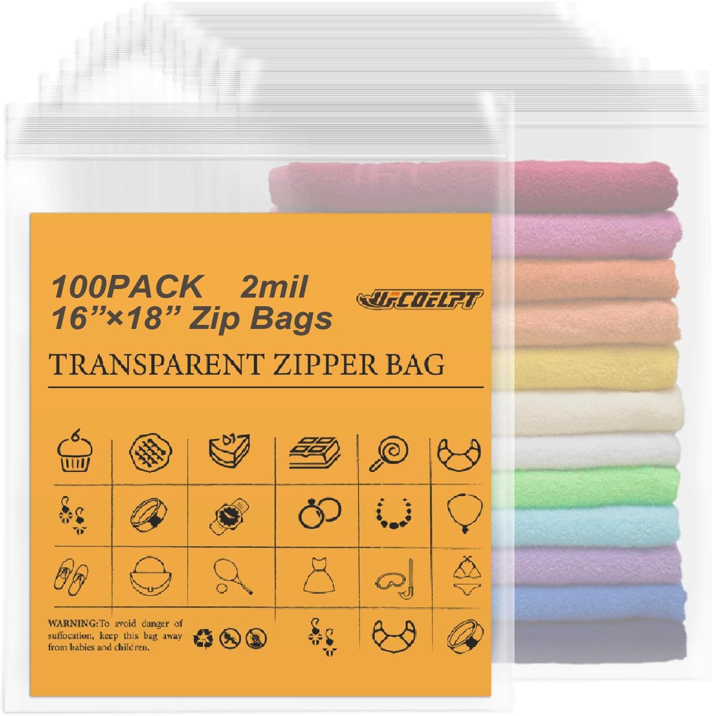 3 Gallon JUMBO Size Zip Storage Bags Bulk, 16" x 18" (100 Bags Total), Reusuable XXL Extra Large Heavy Duty Clear Bags with Sealable Zipper Top For Clothes, Travel, Moving - Image 9