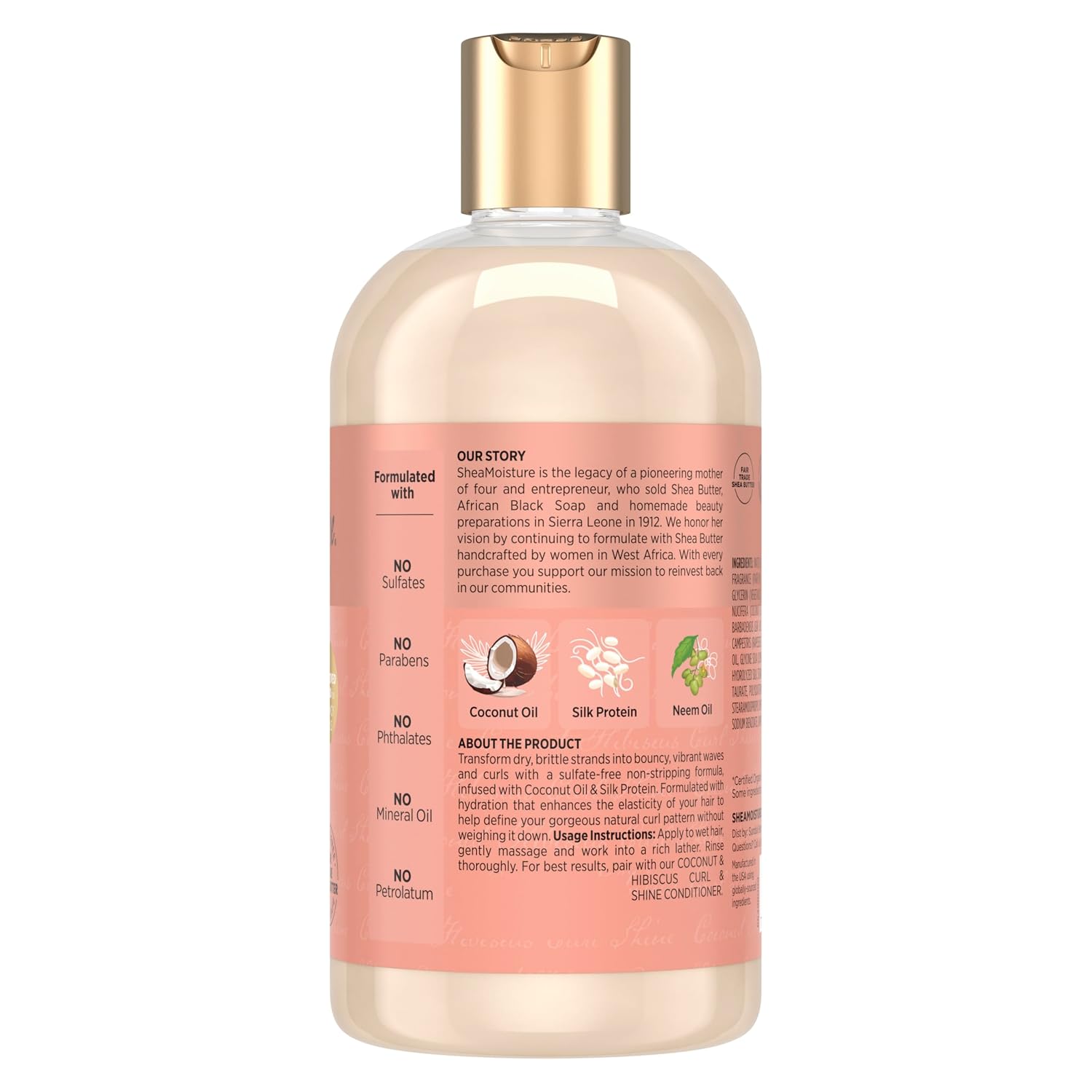 SheaMoisture Curl and Shine Coconut Shampoo Coconut & Hibiscus for Curly Hair Paraben Free Shampoo 13 oz - Image 3