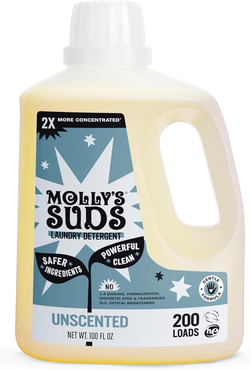 Molly's Suds Liquid Laundry Detergent | Clean Laundry Detergent Soap for Sensitive Skin | 2x Concentrated, High Efficiency (HE) (Unscented - 200 Loads) - Image 2
