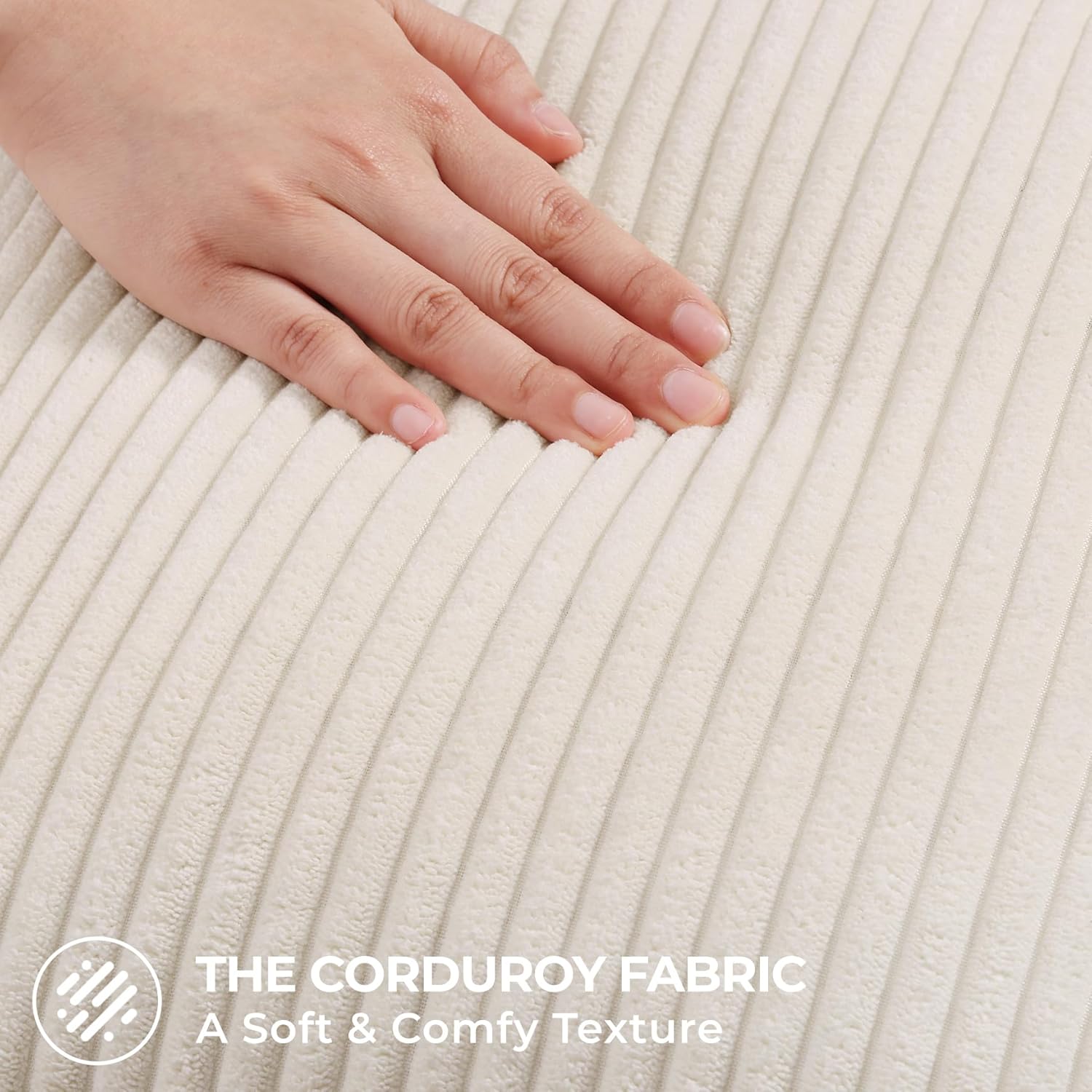 Mecatny Corduroy Summer Decorative Throw Pillow Covers 18x18 Set of 2 for Sofa Living Room, Soft Neutral Boho Couch Pillow Covers for Home Decor, Cream White - Image 4