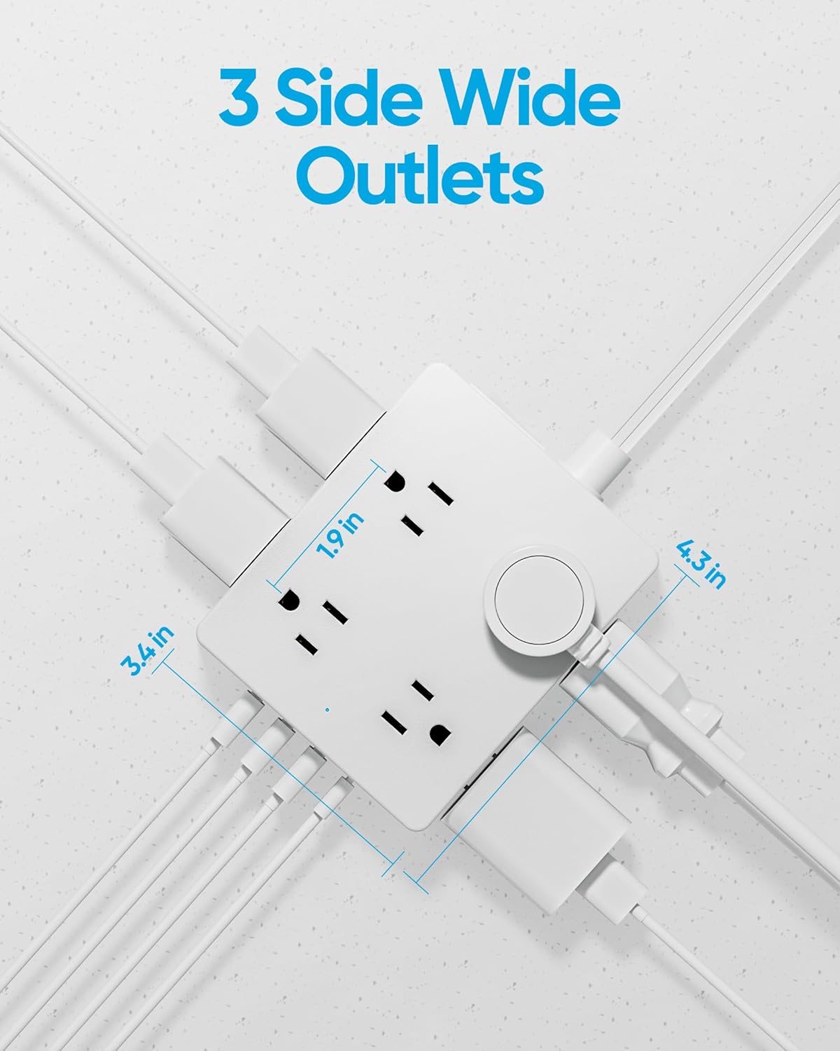 Olcorife Flat Plug Power Strip with 10 FT Extension Cord, 8 Outlets 4 USB Ports(1 USB C), 3 Sided Outlet Extender for Home Office Travel Dorm Room Essentials, White - Image 5