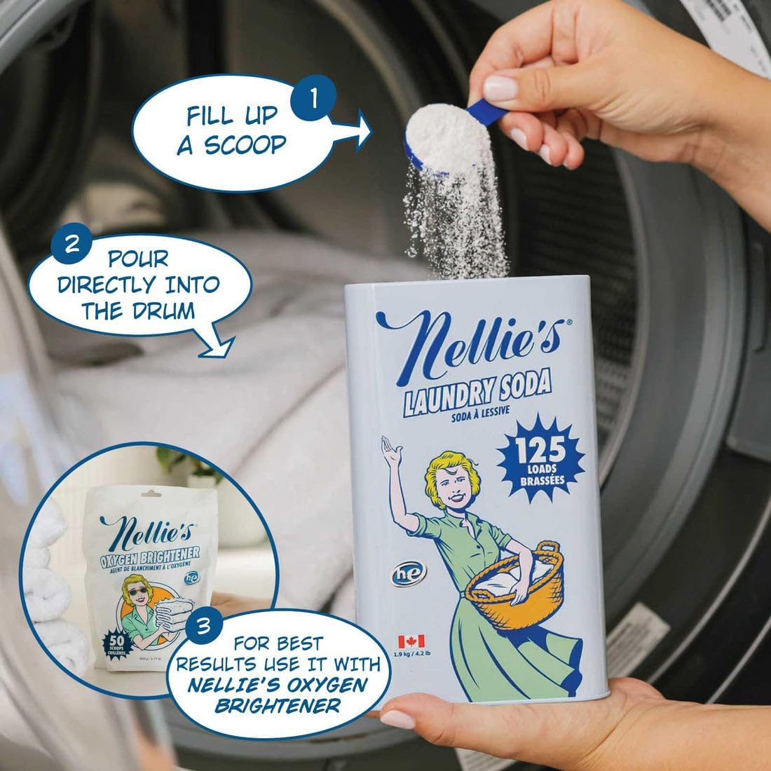 Nellie’s Laundry Soda 125 Loads – Laundry Powder Detergent – 4 Ingredients – No Residue – HE & Septic Safe – Made in Canada - Image 5