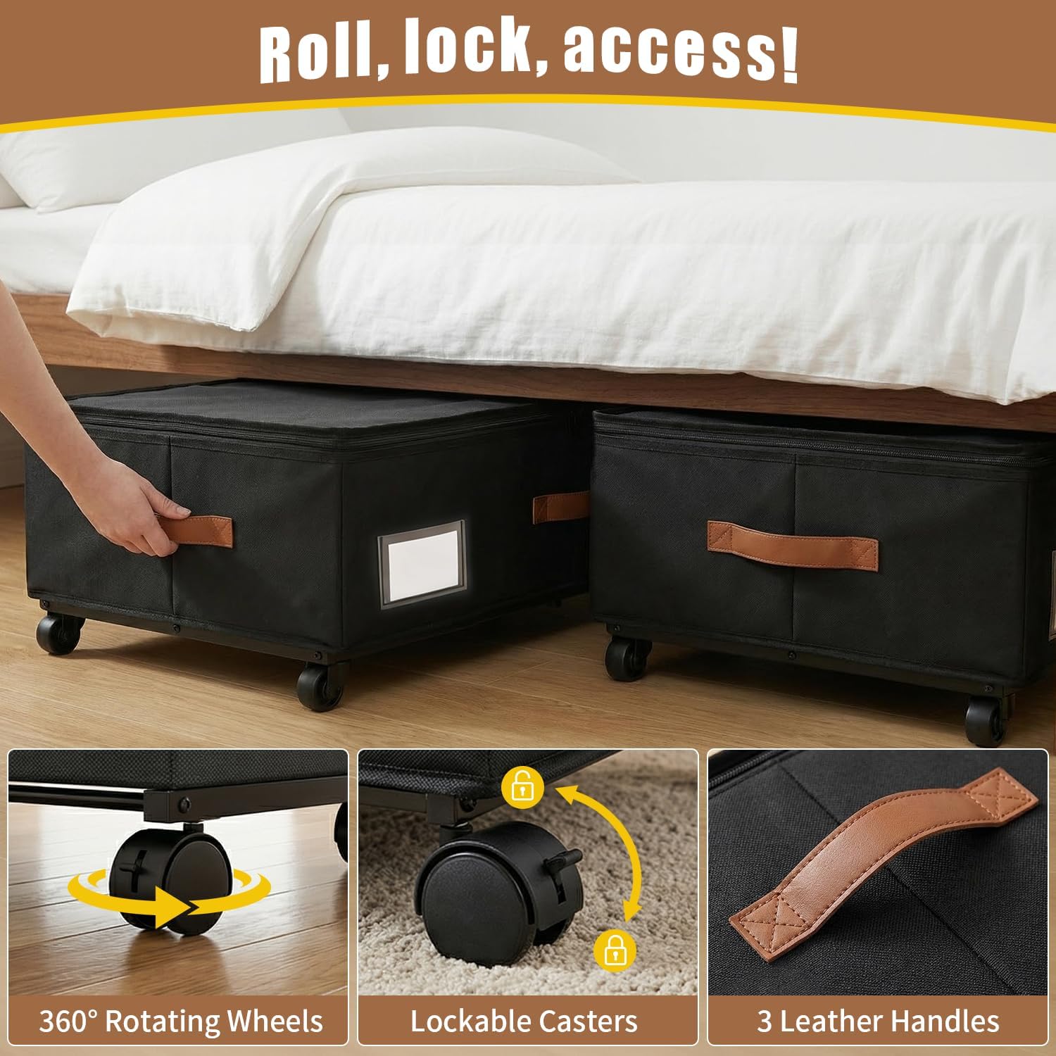 Under Bed Storage Containers with Wheels 2-Pack , 9.5" Tall Underbed Storage Drawers Organizer Bins for Clothes Shoes Toys Wrapping Paper with Extra Interior Pockets, Easy Pull-out, Heavy-duty - Image 4