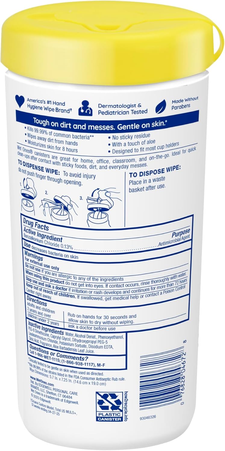 Wet Ones Antibacterial Hand Wipes, Tropical Splash Wipes, Antibacterial Wipes, Hand Sanitizer Wipes, Wet Ones Wipes, 40ct Canister - Image 8