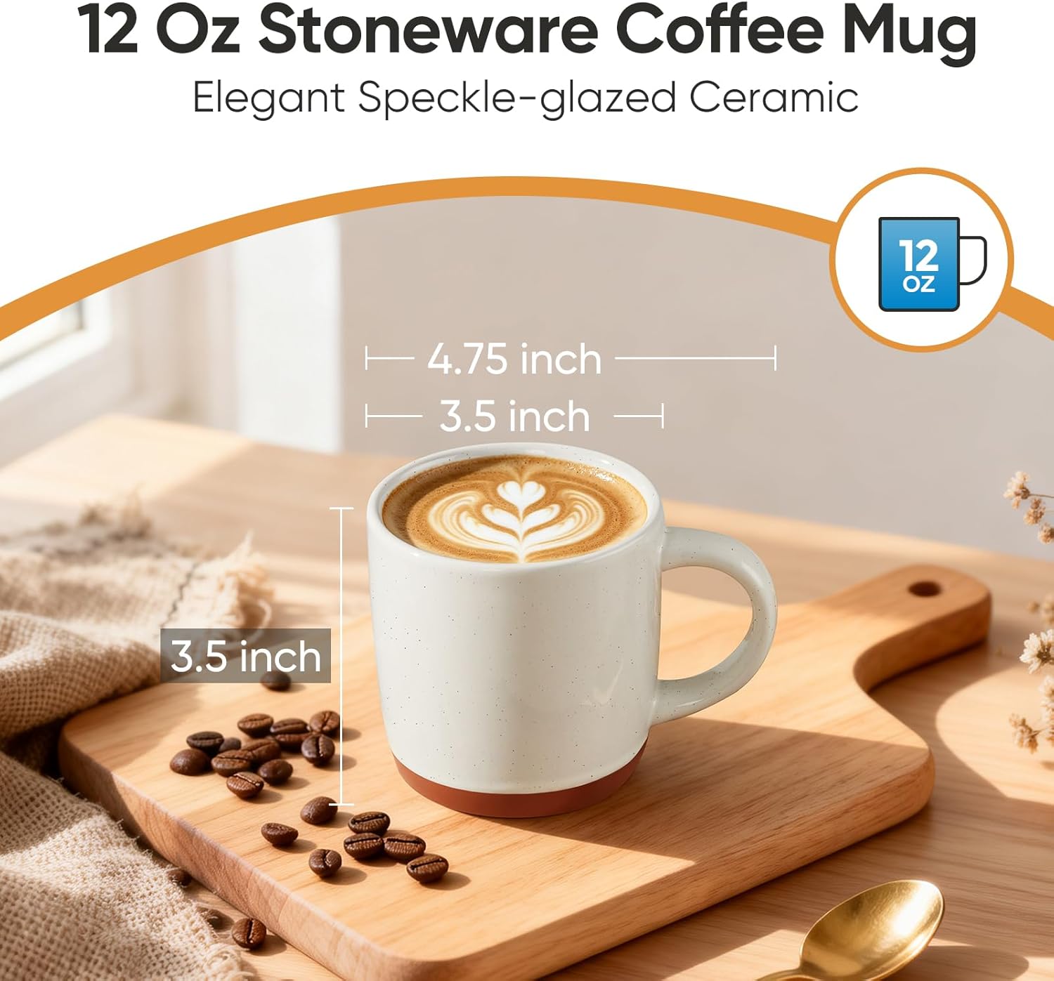 E-far Ceramic Coffee Mug Set of 4, 12oz Stoneware Coffee Cup with Handle, Porcelain Tea Cups, Modern Farmhouse Latte Mug Gift Set for Women & Men, Microwave Safe, Speckled White - Image 3
