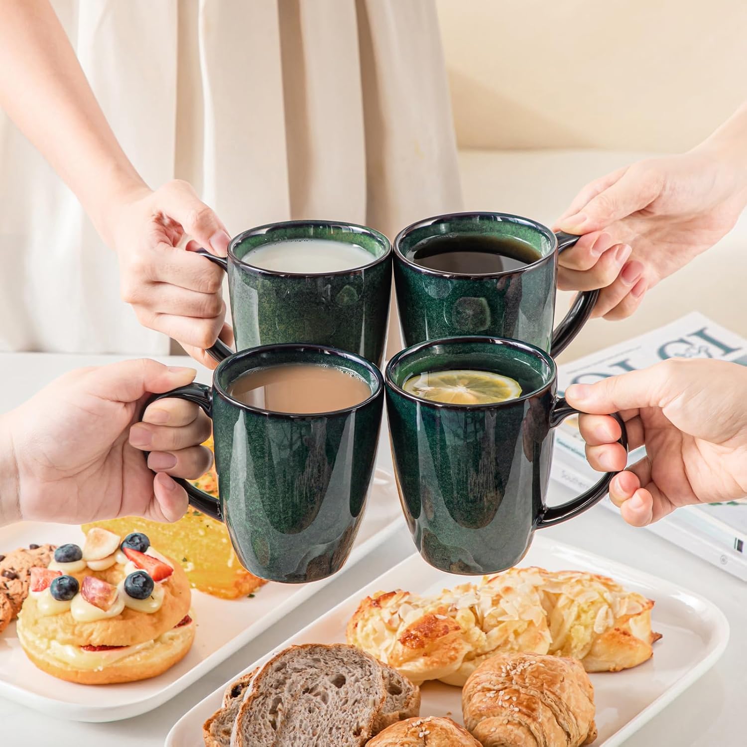 vancasso STARRY Ceramic Coffee Mug Set of 6, 12 Oz Tea Cups with Handle for Latte, Tea, Cappuccino, Milk, Cocoa, Microwave&Dishwasher Safe, Green - Image 8