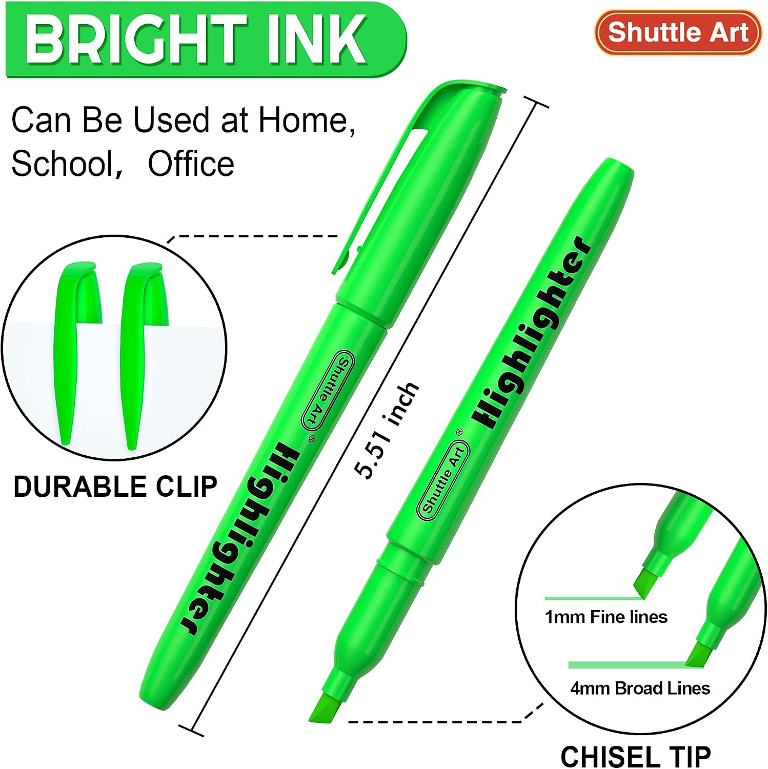 Shuttle Art Highlighters, 30 Pack Green Highlighter Pens Bright Colors, Chisel Tip Dry-Quickly Non-Toxic Highlighter Markers for Adults Teachers Students Highlighting in Home School Office - Image 4