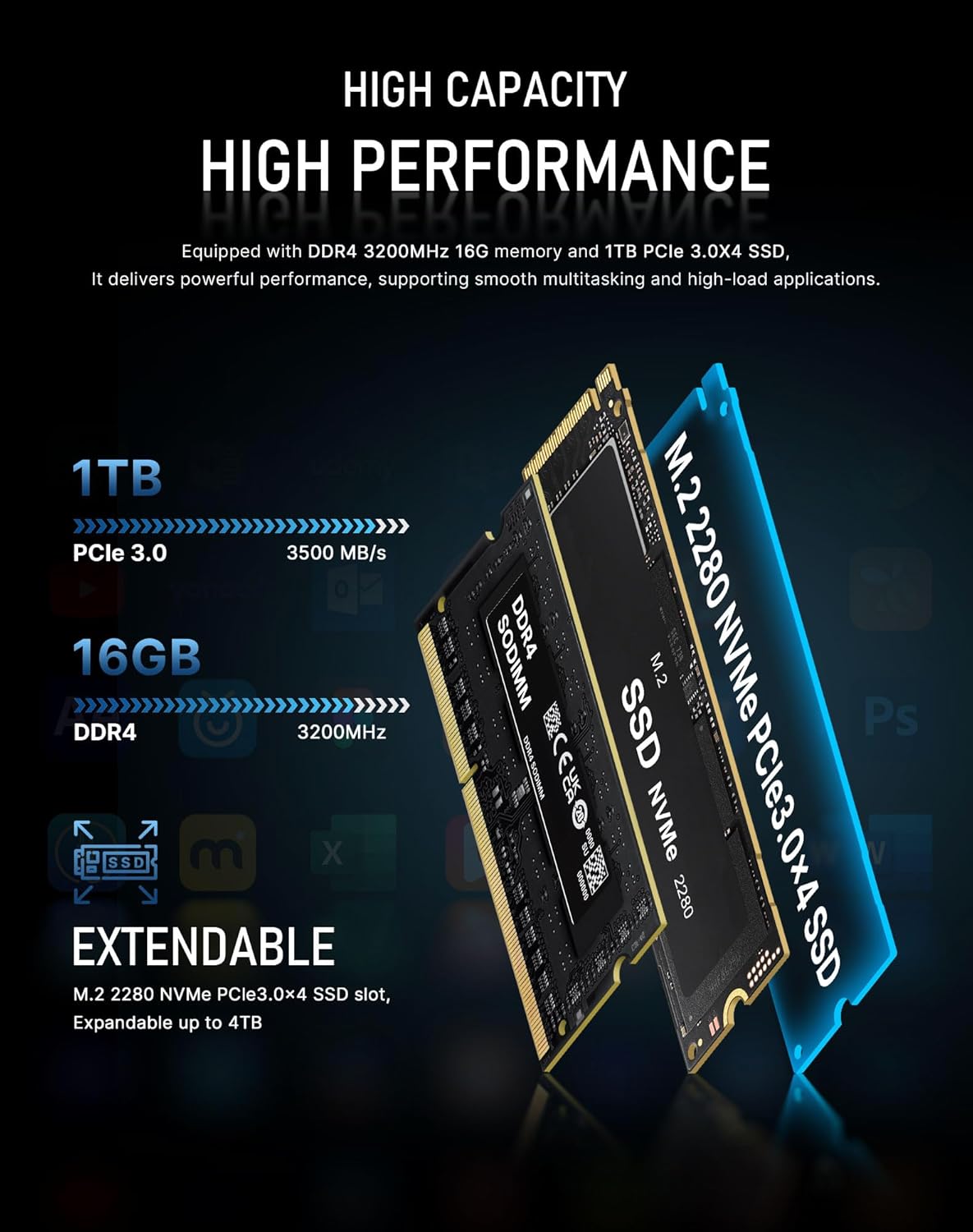 BOSGAME E5 Multi-Functional Mini PC, Ryzen 3 5300U 4C/8T, 11 Pro Dual LAN 2.5GbE Desktop Computers, 16GB DDR4 1TB PCIe SSD, Triple Displays 4K 60Hz, HDMI 2.0, DisplayPort, USB-C, Wi-Fi 5, BT 5.0 - Image 4