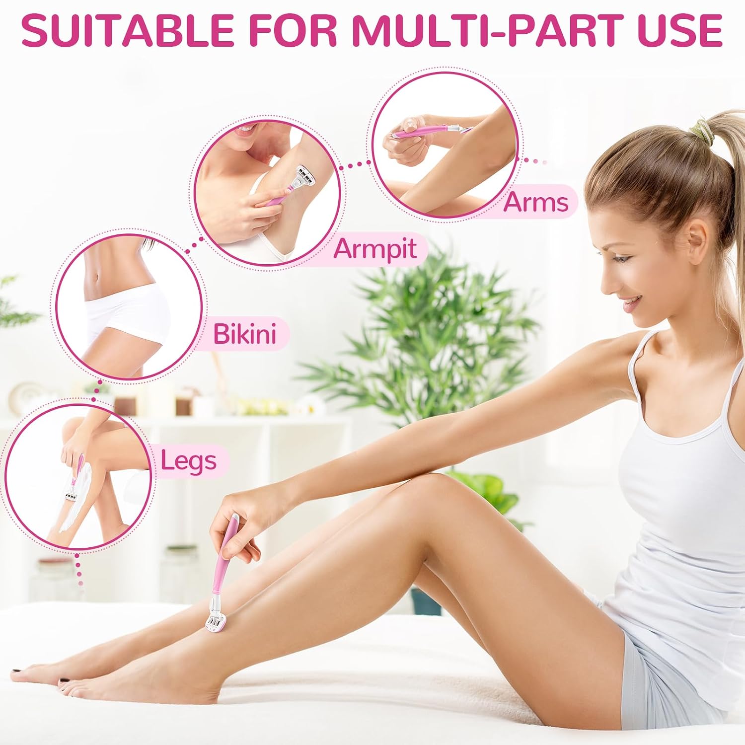 Razors for Women Include 1 Non-Slip Handle and 7 Blade Refills with a Shower Holder, 5 Premium Blades Women's Razors for Shaving with 360° Lubrication Reduces Irritation, Pink - Image 8