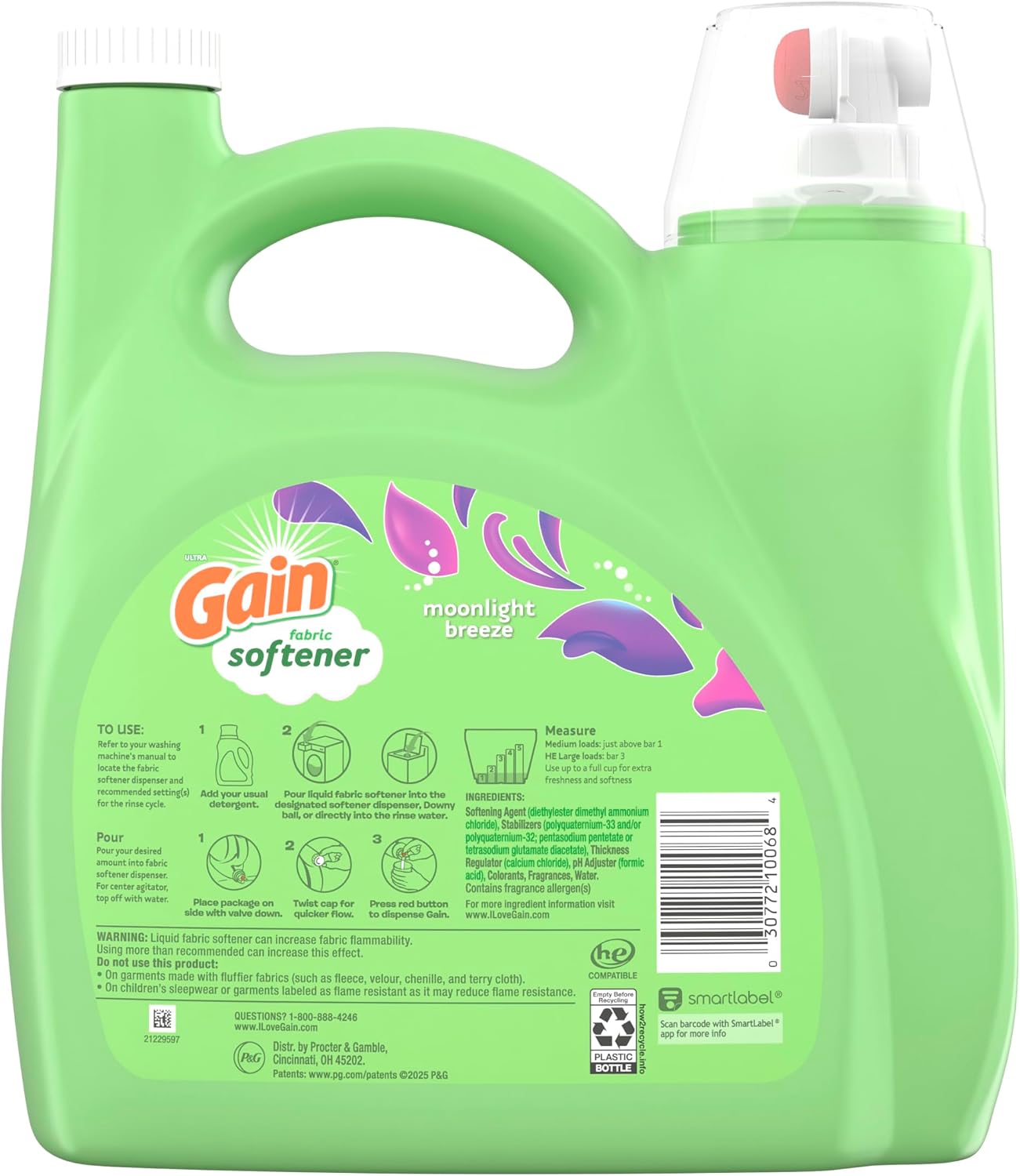 Gain Moonlight Breeze Fabric Softener, 140 FL OZ, 190 Load, Smooth Touch Laundry Conditioner Liquid - Image 10
