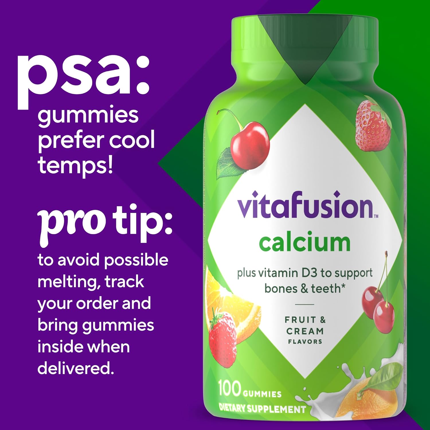 vitafusion Chewable Calcium Gummy Vitamins for Bone and Teeth Support, Calcium Gummies, Fruit and Cream Flavor, 100 Count, 50 Day Supply - Image 11