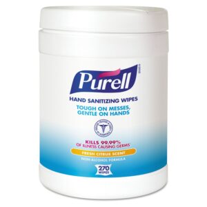 Purell Sanitizing Hand Wipes, 6 x 6 3/4″, White, 270 Wipes/Canister