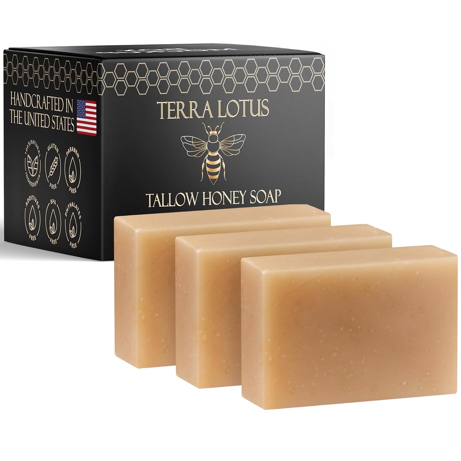 Terra Lotus - Organic Tallow Soap with Organic Castor Oil & Raw Honey - Hydrating & Nourishing - 3 Pack (Unscented) - Image 2