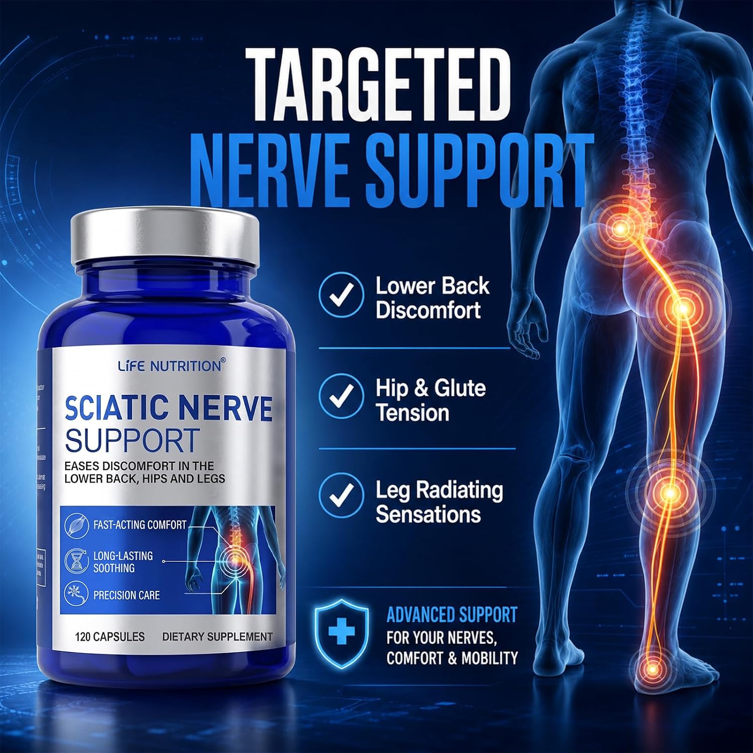 Sciatica Pain Relief & Nerve Pain Relief Supplement - Advanced Nerve Comfort Formula with R-ALA & Vitamin B Complex - Soothes Leg & Back Discomfort, 120 Capsules - Image 5