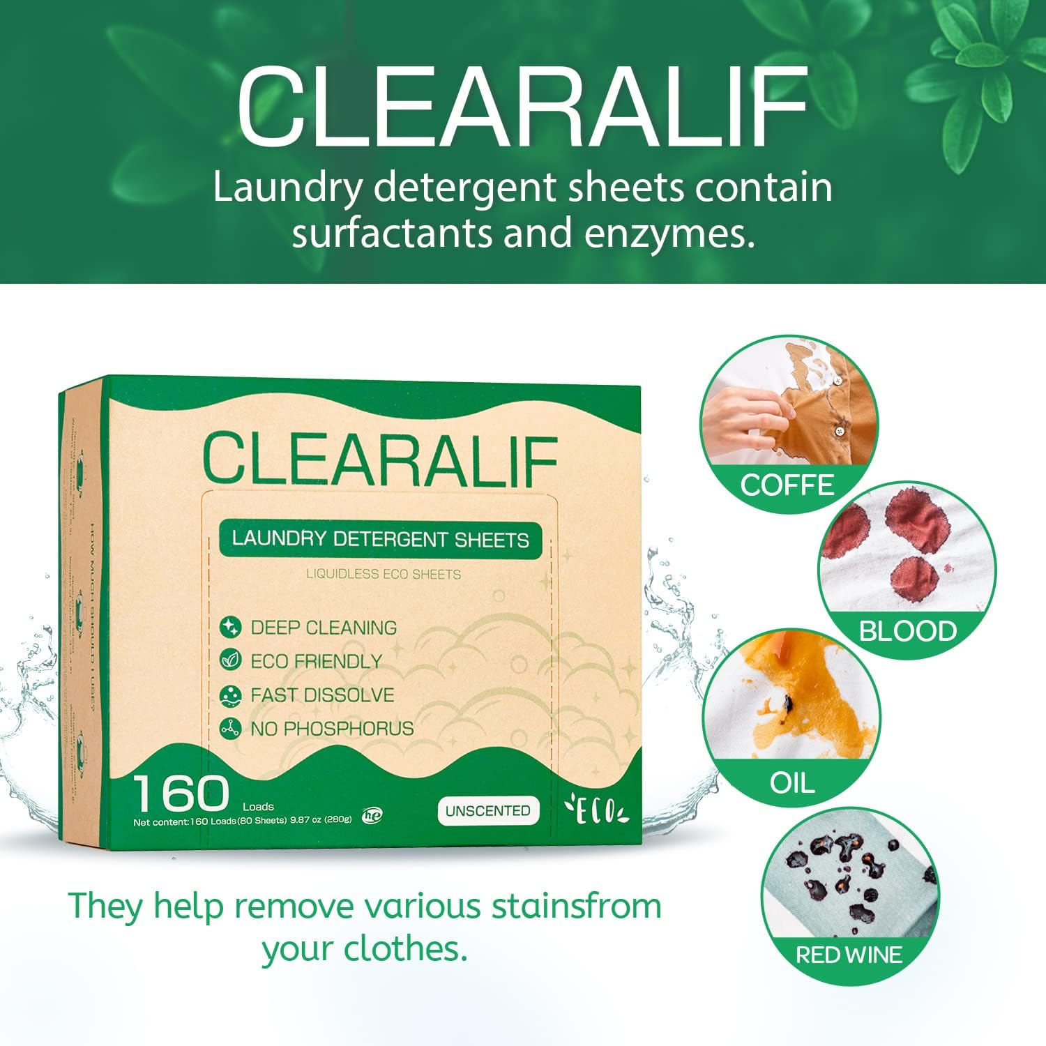 CLEARALIF Laundry Detergent Sheets up to 160 Loads (80sheets), Unscented, Laundry Detergent Strips Eco Friendly & Hypoallergenic - Image 3