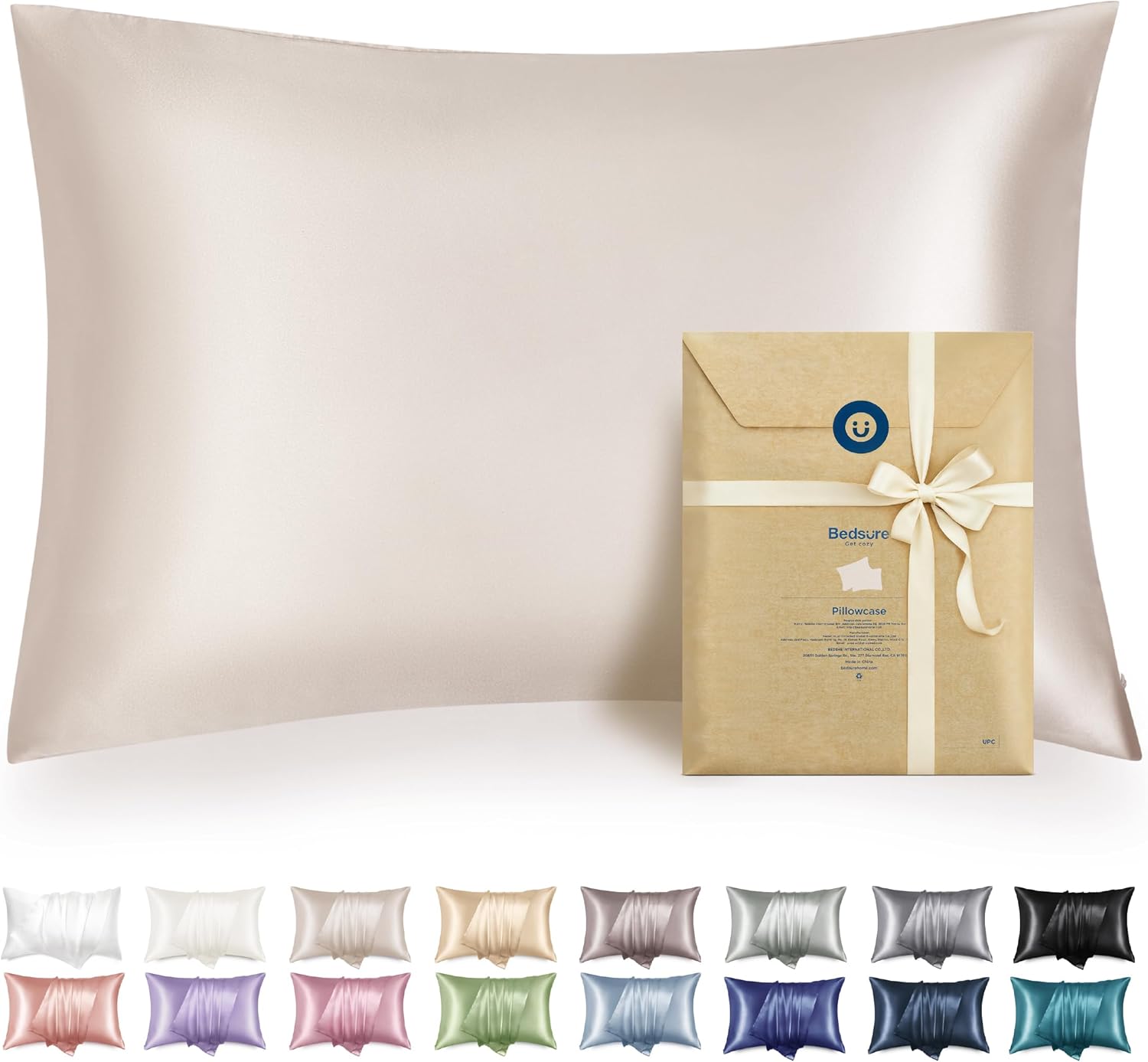 Bedsure Satin Pillowcase with Zipper, Similar to Silk Pillow Cases 2 Pack, Beige Standard Size Satin Pillow Case, Silky & Soft Pillow Covers, Valentines Day Gifts for Women Men, 20x26 Inches - Image 2