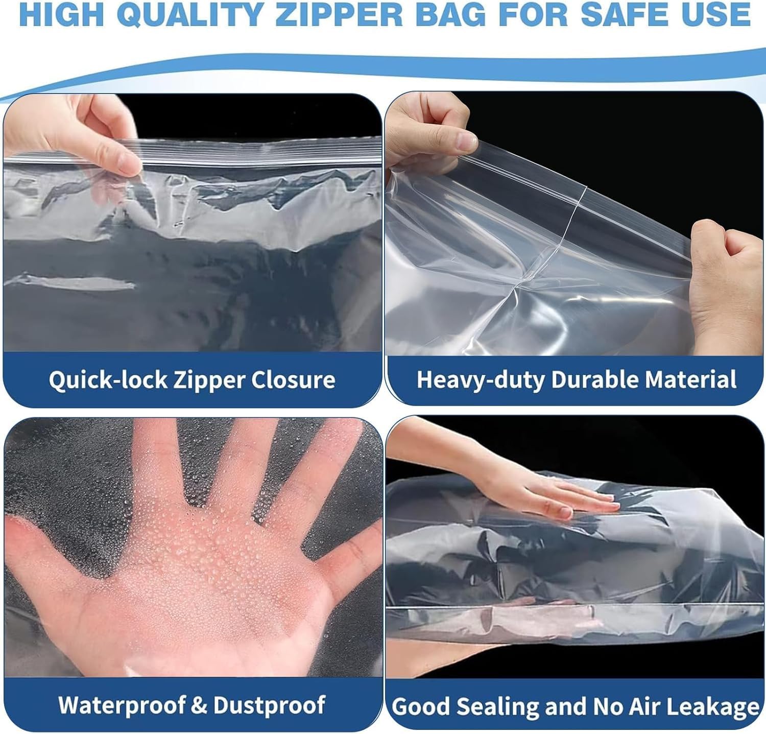 20 Pcs Clear Clothing Storage Bag Plastic Zipper Storage Bags 4 Gallon 16" x 20" Reclosable Jumbo Bags for Travel, Moving, Large Reusable bags - Image 4