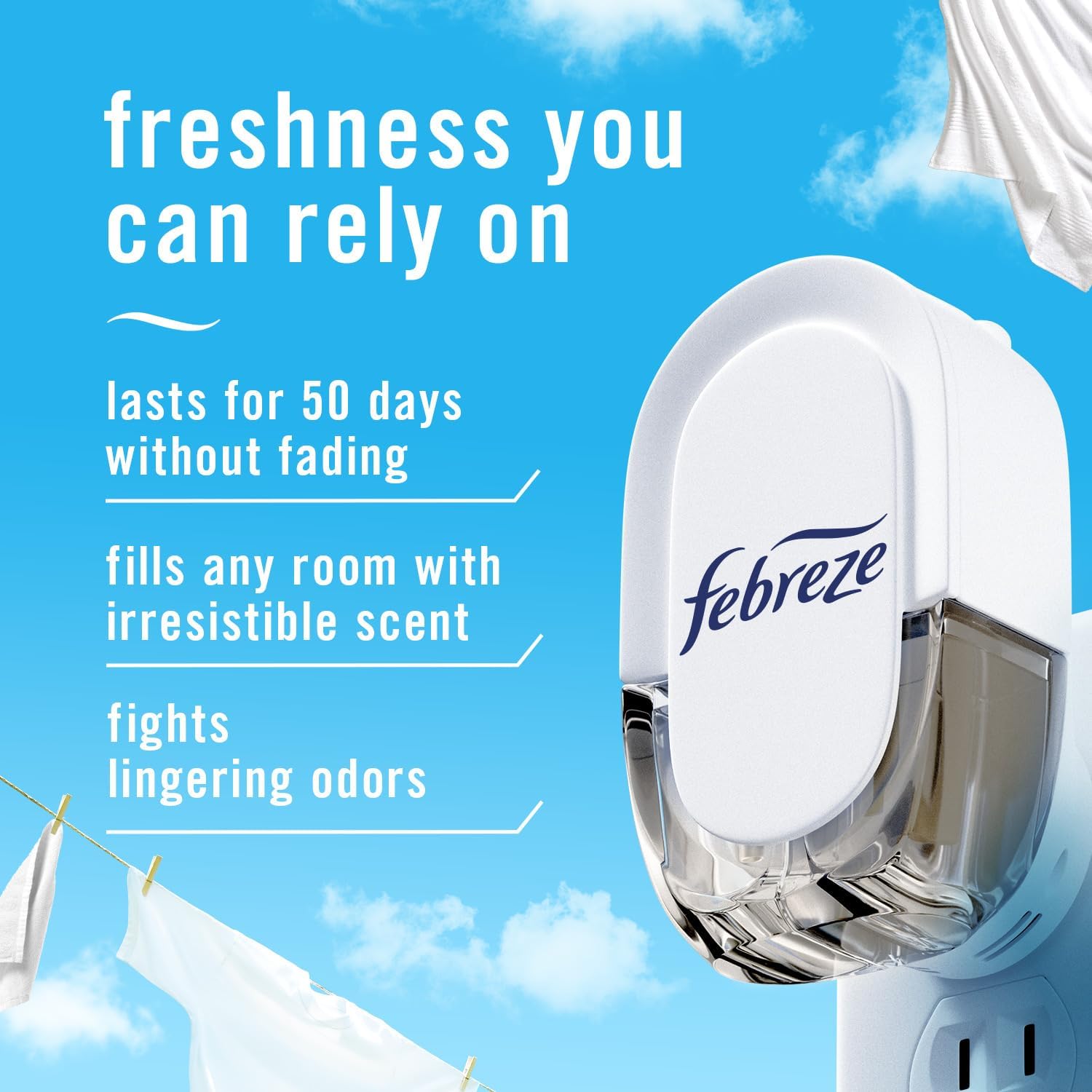 Febreze Plug In Air Freshener, Odor-Fighting Scented Oil Refill, Linen & Sky Scent, 4 Refills - Image 2