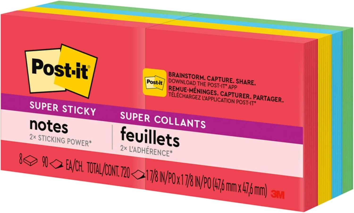 Post-it Super Sticky Notes, 8 Sticky Note Pads, 1.875 x 1.875 in., Back to School Supplies for Students, Ideal for Textbooks, Notebooks, and Vertical Surfaces, Playful Primaries Collection - Image 14