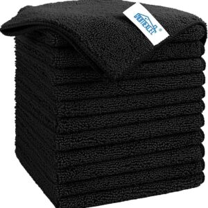 HOMEXCEL Black Microfiber Cleaning Cloth, 12 Pack Premium Microfiber Towels for Cars, Lint Free, Scratch-Free, Highly Absorbent, Reusable Cleaning Rags for Car, Household, Kitchen, Window, 11.5″X11.5″
