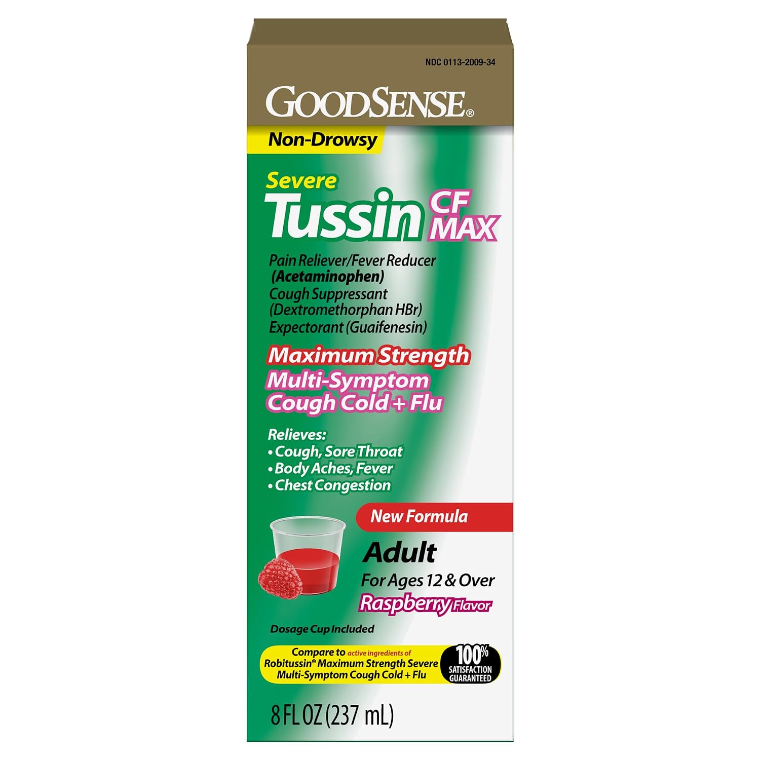 GoodSense Tussin Severe CF Max Multi-Symptom Cough, Cold and Flu, Raspberry Flavor, Cough Medicine, 8 Ounces - Image 2