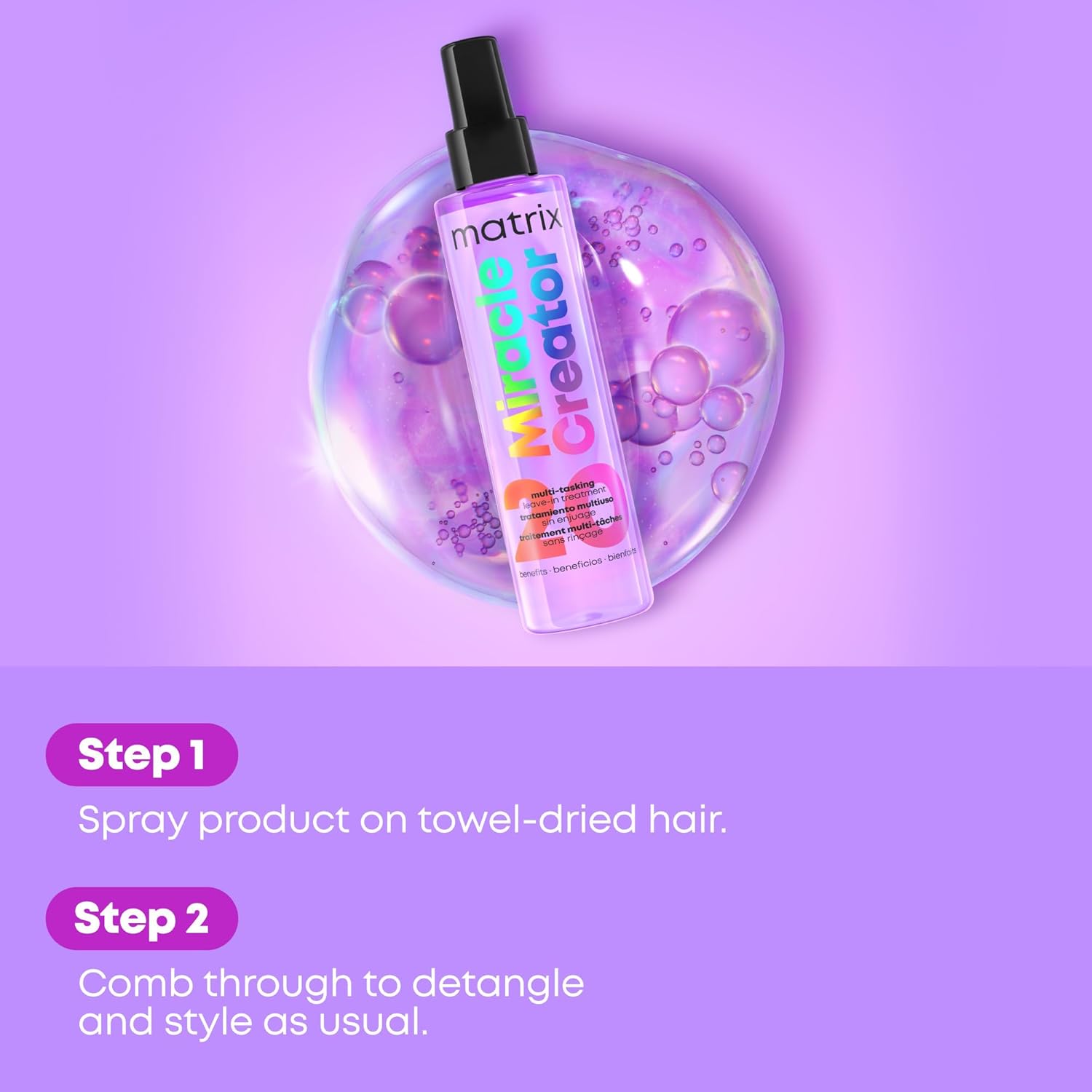 Matrix Miracle Creator Leave-In Conditioner Spray - Heat Protectant, Anti-Frizz, Moisturizing & Detangling, Adds Shine, Primes For Styling, For Damaged & All Hair Types, Sulfate Free, 3.4 Fl Oz - Image 8