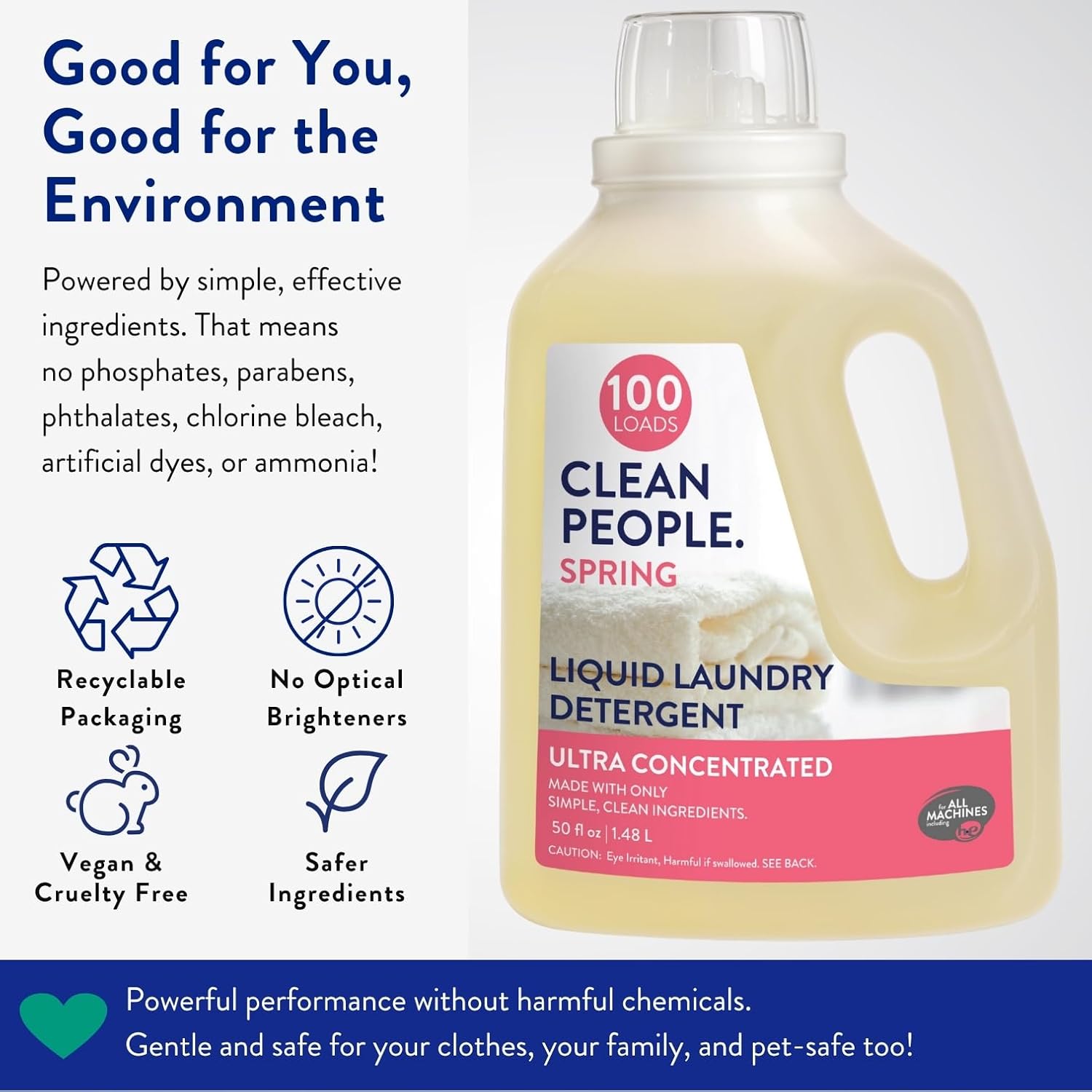 The Clean People Liquid Laundry Detergent - Recyclable Packaging, Stain Fighting - Ultra Concentrated, Laundry Soap - Spring Scent, 50 fl oz - Image 4